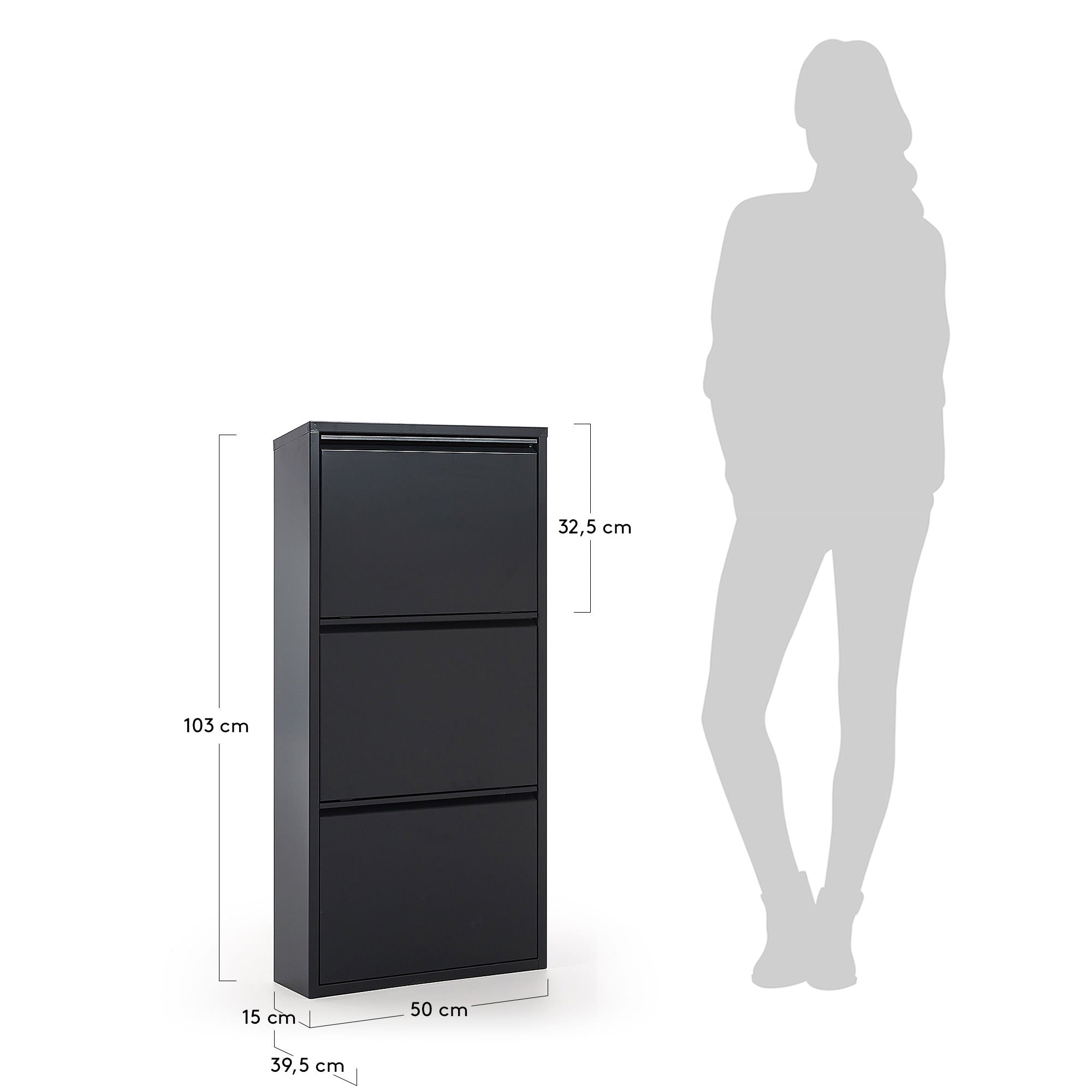 Moderner Schuhschrank Ode in Dunkelgrau, 50 x 103 cm, mit 3 praktischen Türen. Ideal für stilvolle und platzsparende Schuhaufbewahrung.