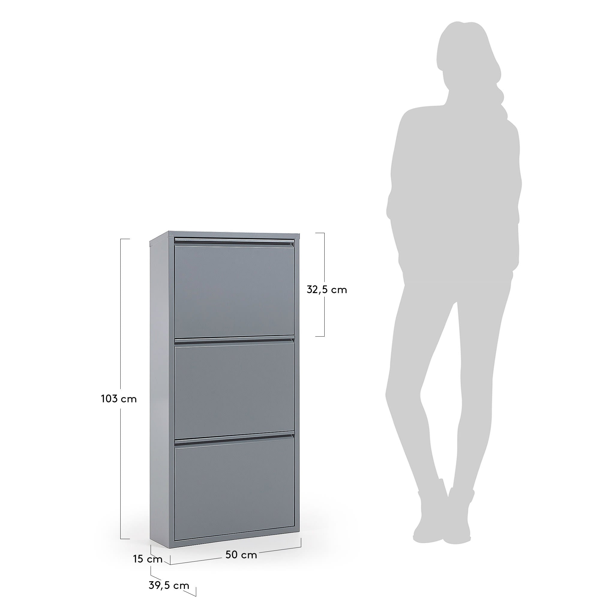 Das Ode Schuhregal von Kave Home in Grau, 50 x 103 cm, mit 3 Türen, bietet elegante und funktionale Schuhaufbewahrung.