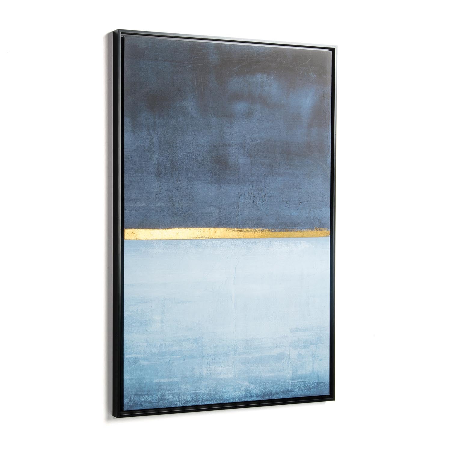 Das Wrigley Bild in Blau von Kave Home: Modernes Design trifft auf luxuriöse Eleganz mit beruhigendem Blau und Blattgoldakzenten.