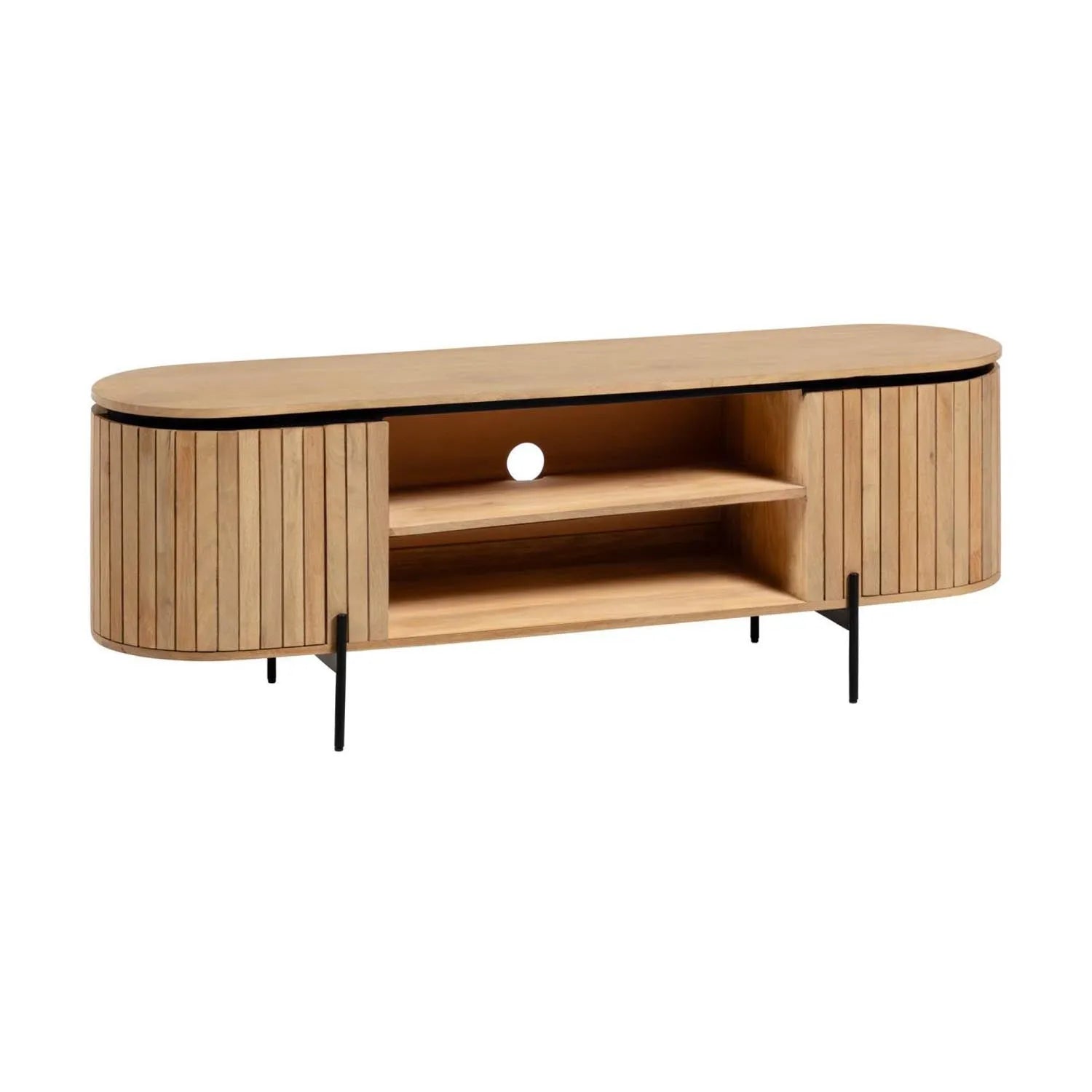 Eleganter TV-Schrank aus Mangoholz & Metall, 160x56 cm, von Kave Home.