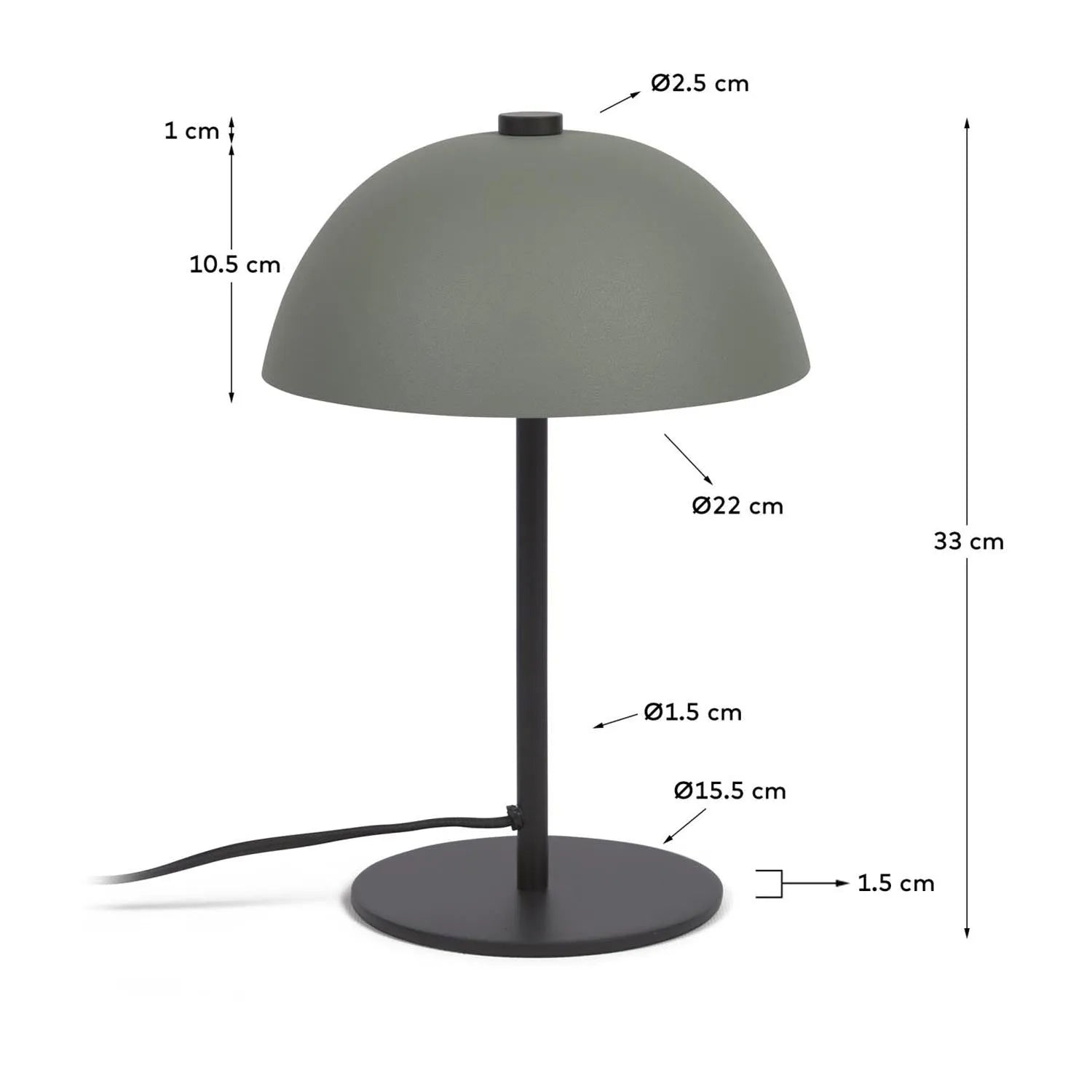 Aleyla Tischlampe: Modernes grünes Metall-Design von Kave Home.