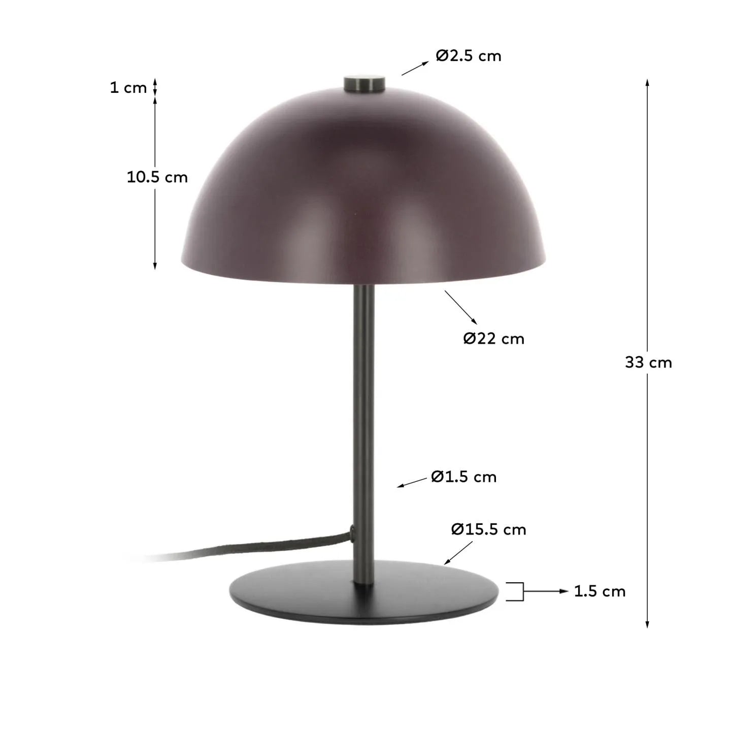 Elegante Tischlampe aus Metall in Kastanienbraun, die mit ihrem modernen Design und warmem Licht jeden Raum veredelt.