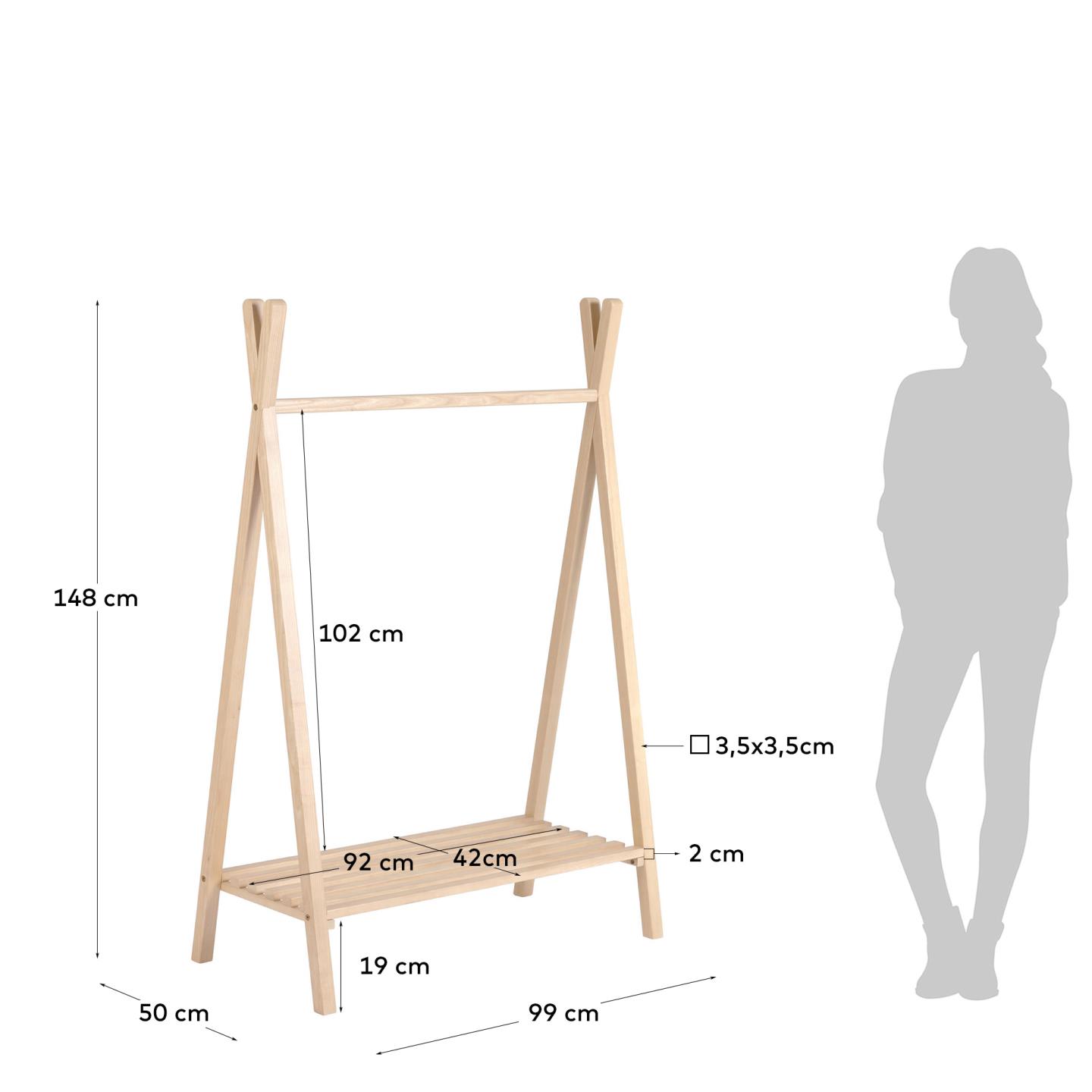 Eleganter Tipi-Kleiderständer aus Buchenholz, 148 x 50 cm, perfekt für Kinderzimmer oder moderne Wohnräume, von Kave Home.