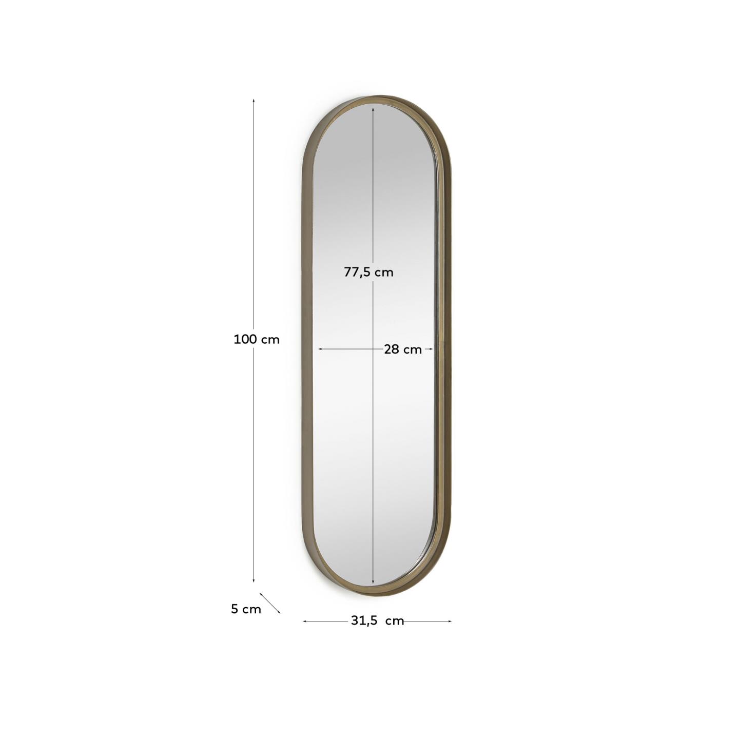 Stilvoller Tiare Wandspiegel von Kave Home, 31 x 101 cm, mit edlem goldenen Metallrahmen – perfektes Accessoire für jeden Raum.