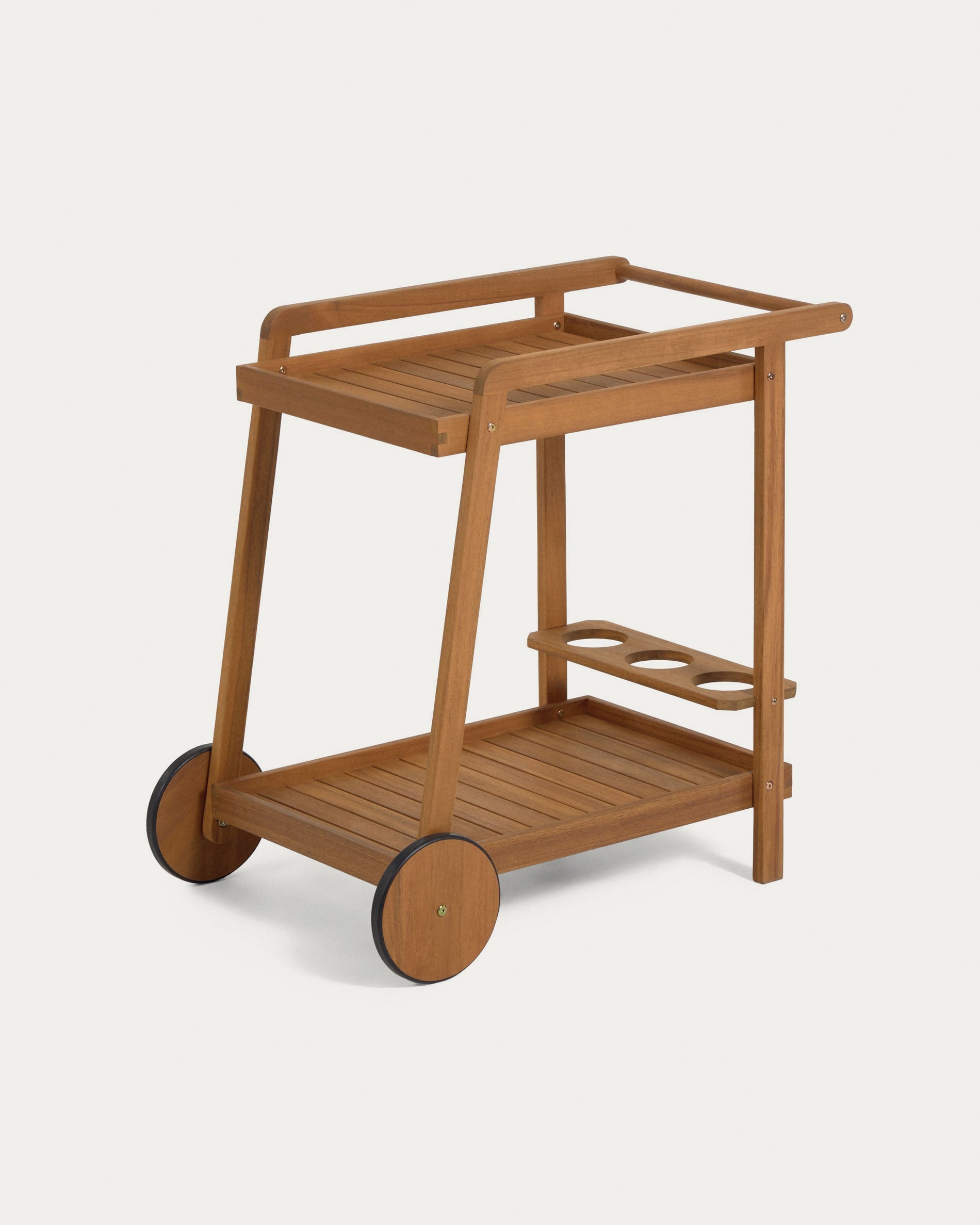 3D-Modell eines eleganten, FSC-zertifizierten Akazienholz-Serviertischs für den Aussenbereich, 55x73 cm.