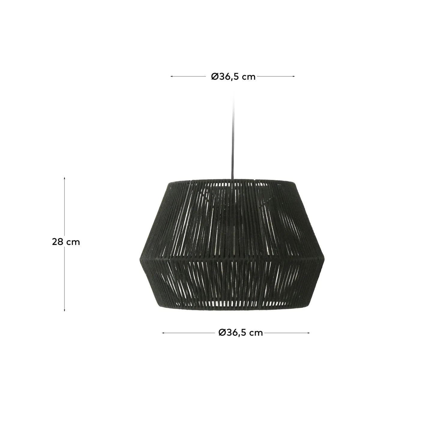 Eleganter schwarzer Baumwoll-Lampenschirm, Ø 36,5 cm, handgeflochten, für stilvolle, warme Beleuchtung.
