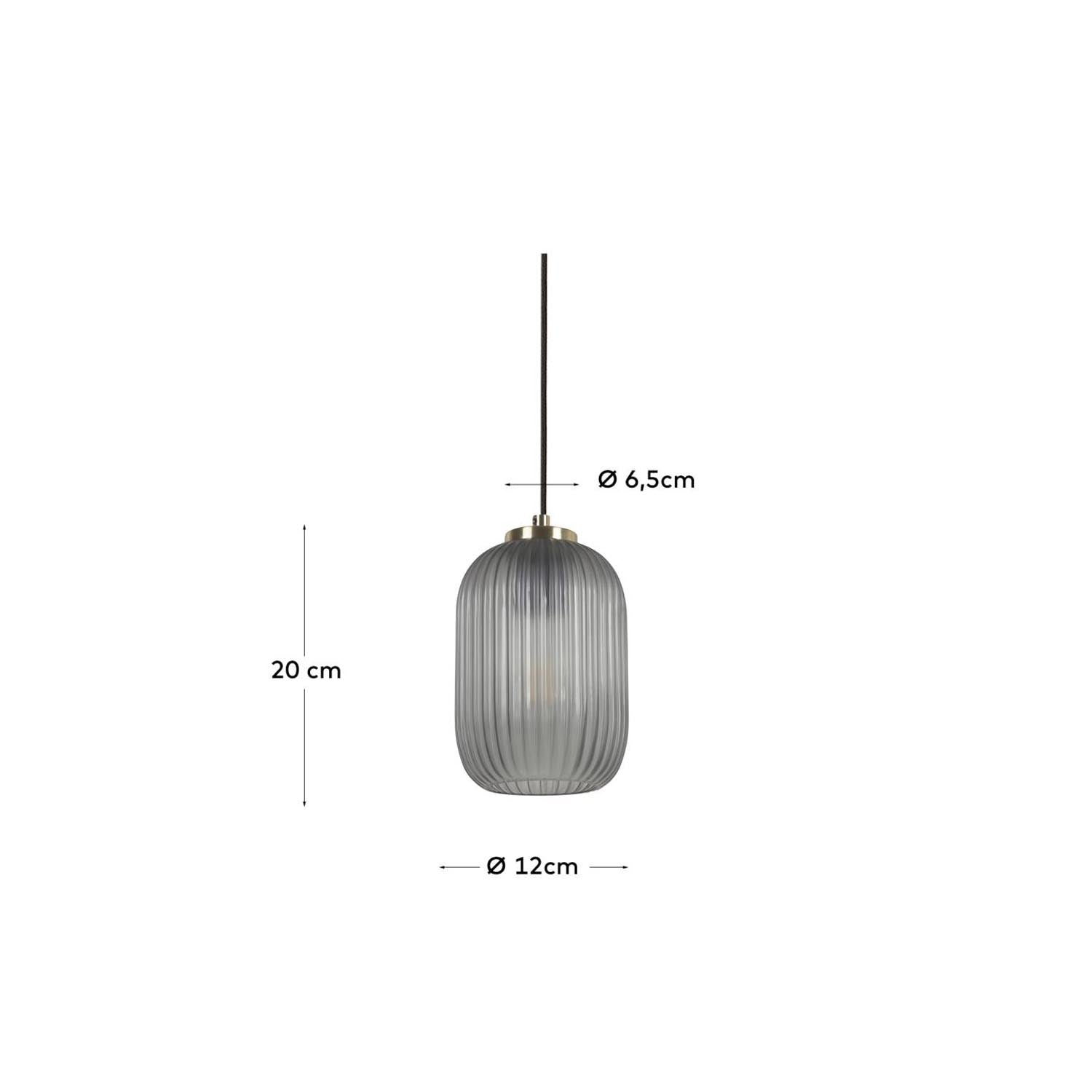 Hestia Deckenlampe: Modernes Design in Messing und grauem Glas.