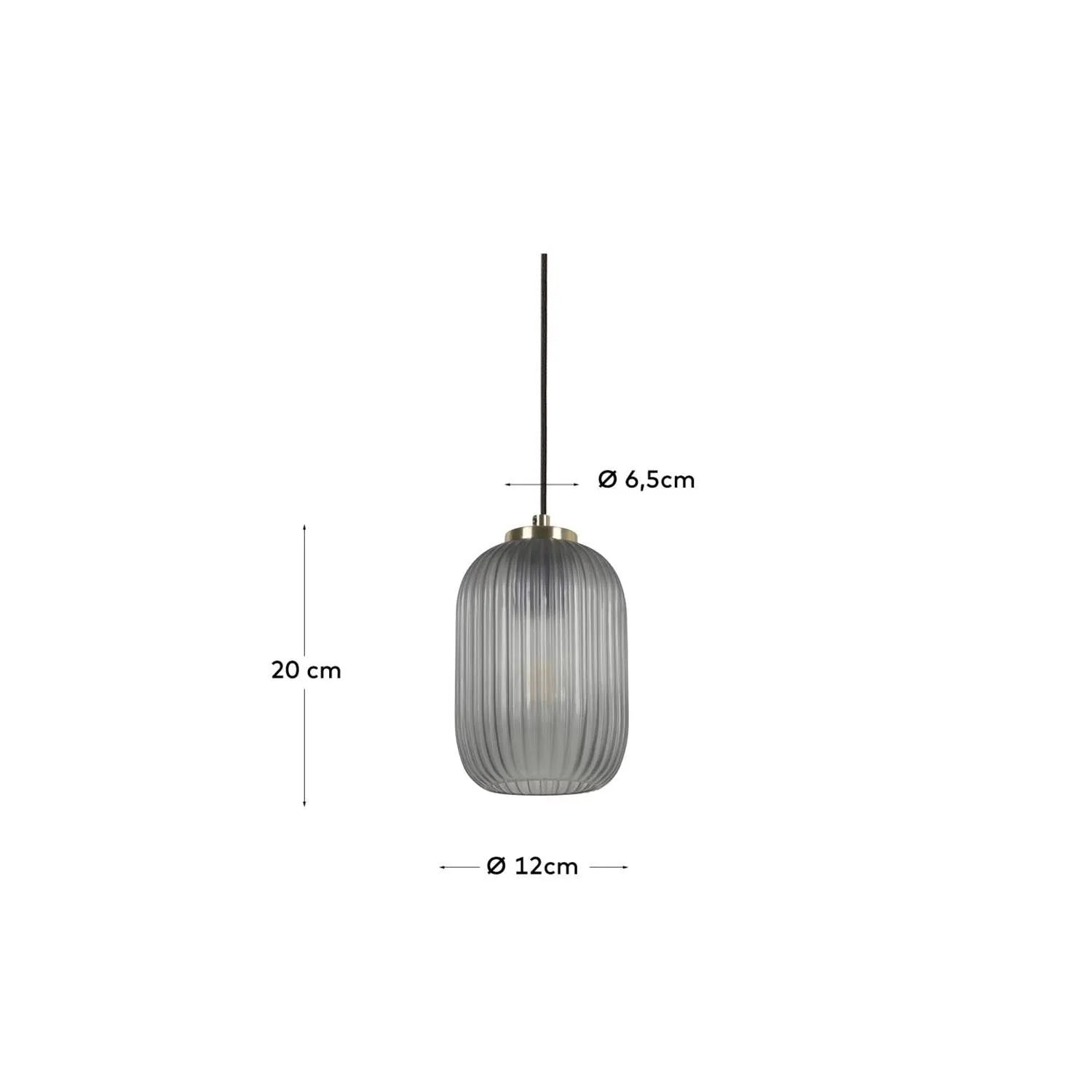 Hestia Deckenlampe: Modernes Design in Messing und grauem Glas.