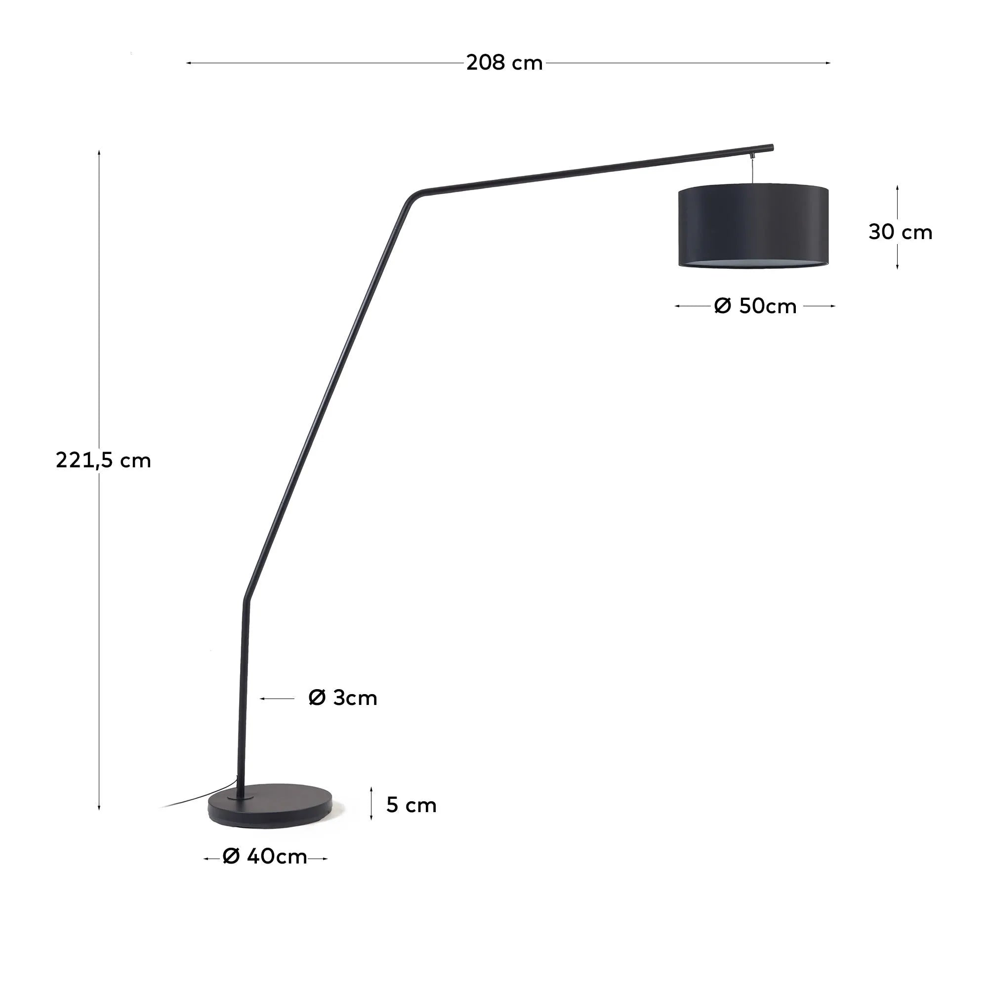 Elegante Ciana Stehlampe: Schwarzes Metall, Baumwollschirm, modernes Design, vielseitig, zeitlos, für gemütliche Räume.