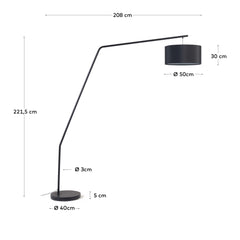 Lampada da terra Ciana realizzata in metallo con finitura nera e paralume realizzato in <tc>Bau</tc>lana