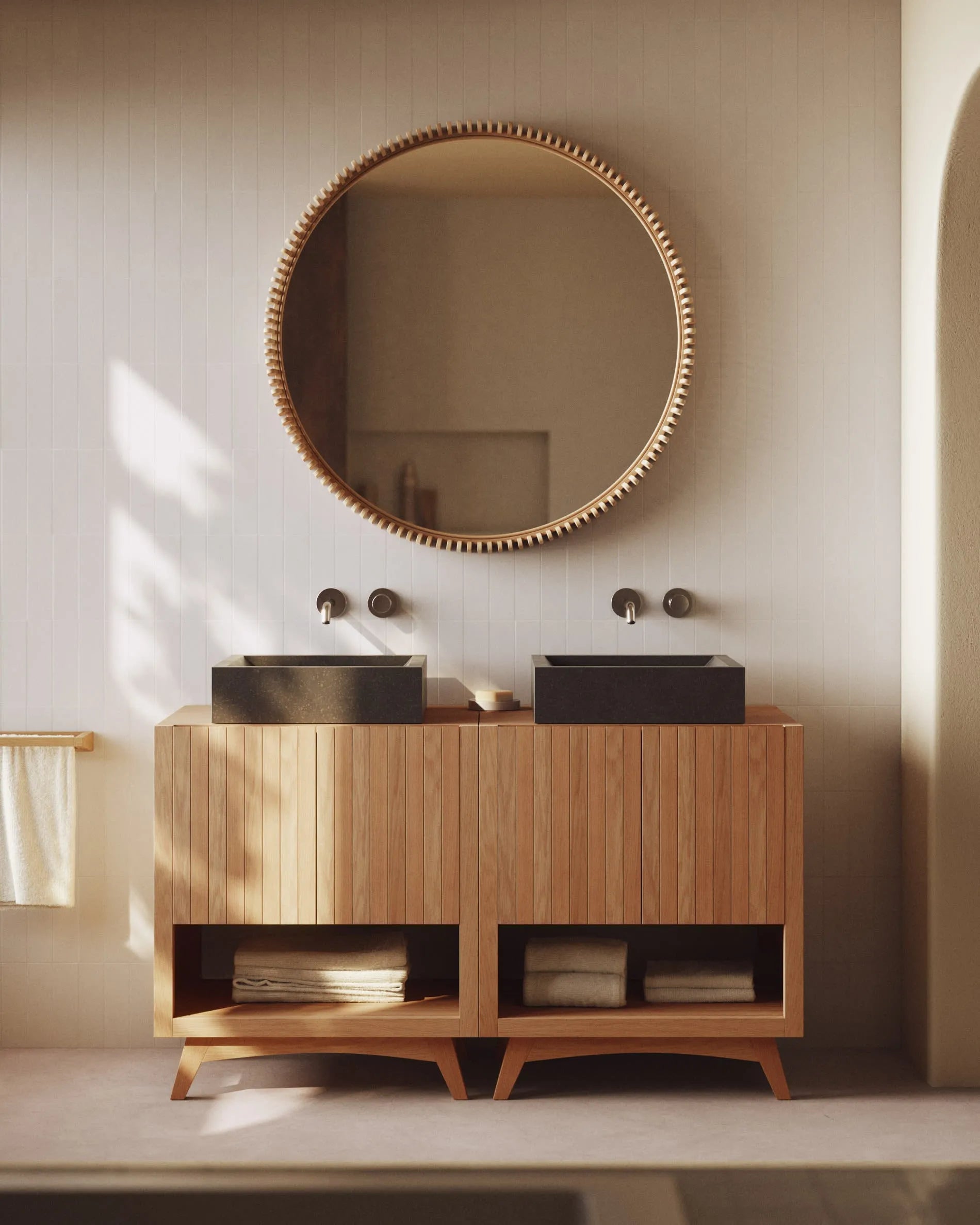 Eleganter schwarzer Terrazzo-Waschtisch, 40x45 cm, vereint Stil und Funktionalität für moderne Badezimmer.