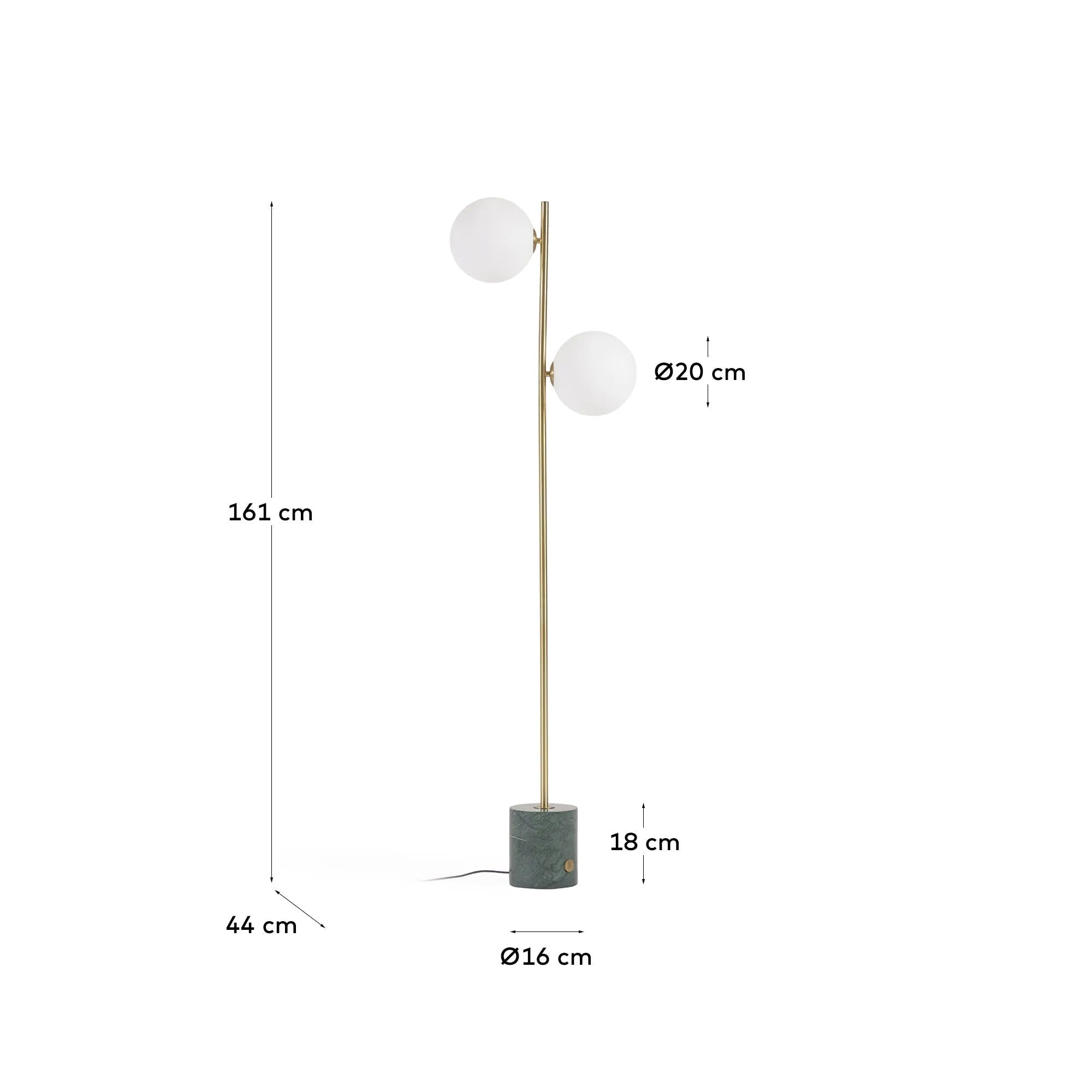 Elegante Stehlampe mit grünem Marmorsockel und mattiertem Glasschirm für sanftes Licht und stilvolle Akzente.