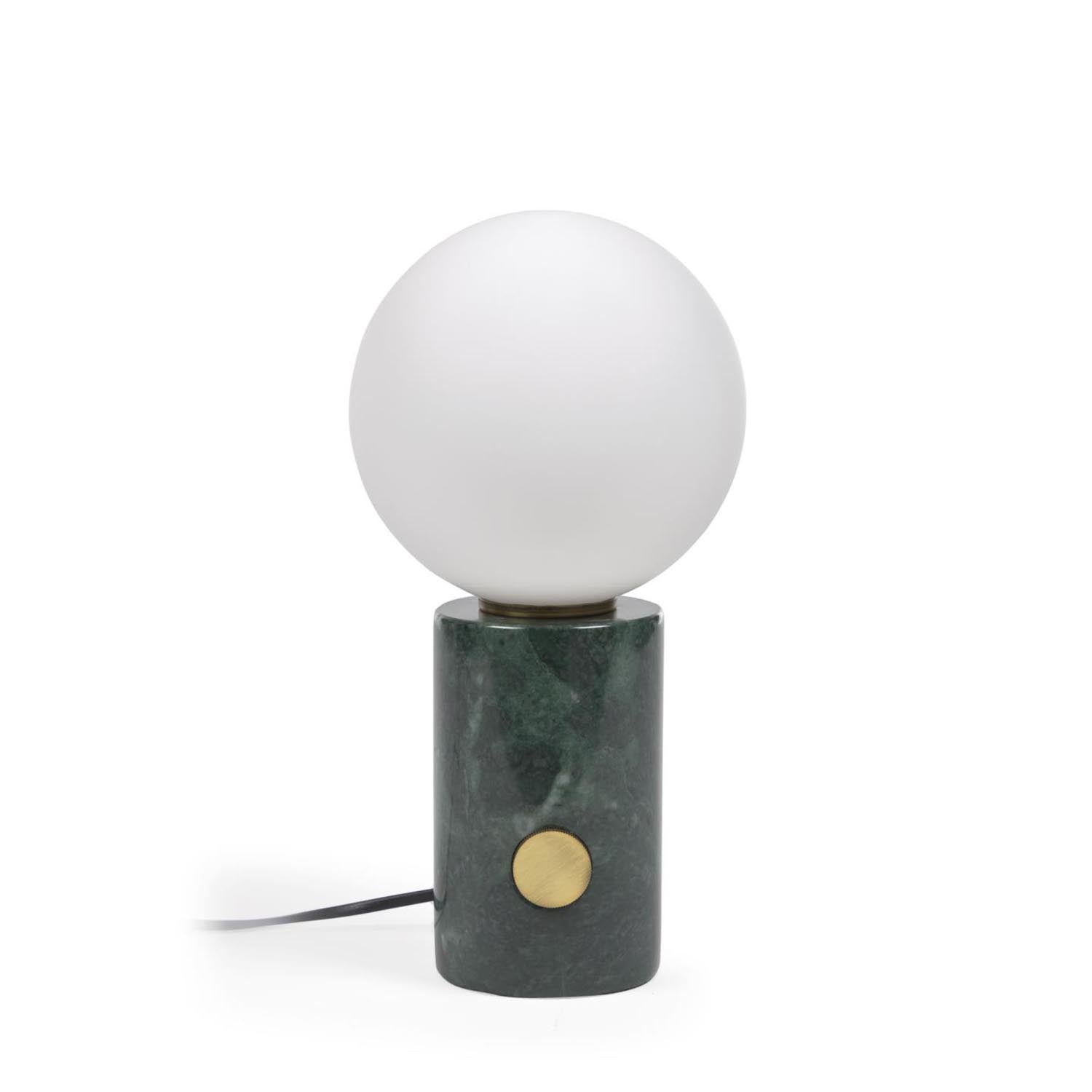 Elegante Lonela Tischlampe aus grünem Marmor und mattiertem Glas, ideal für stilvolle Wohnräume.