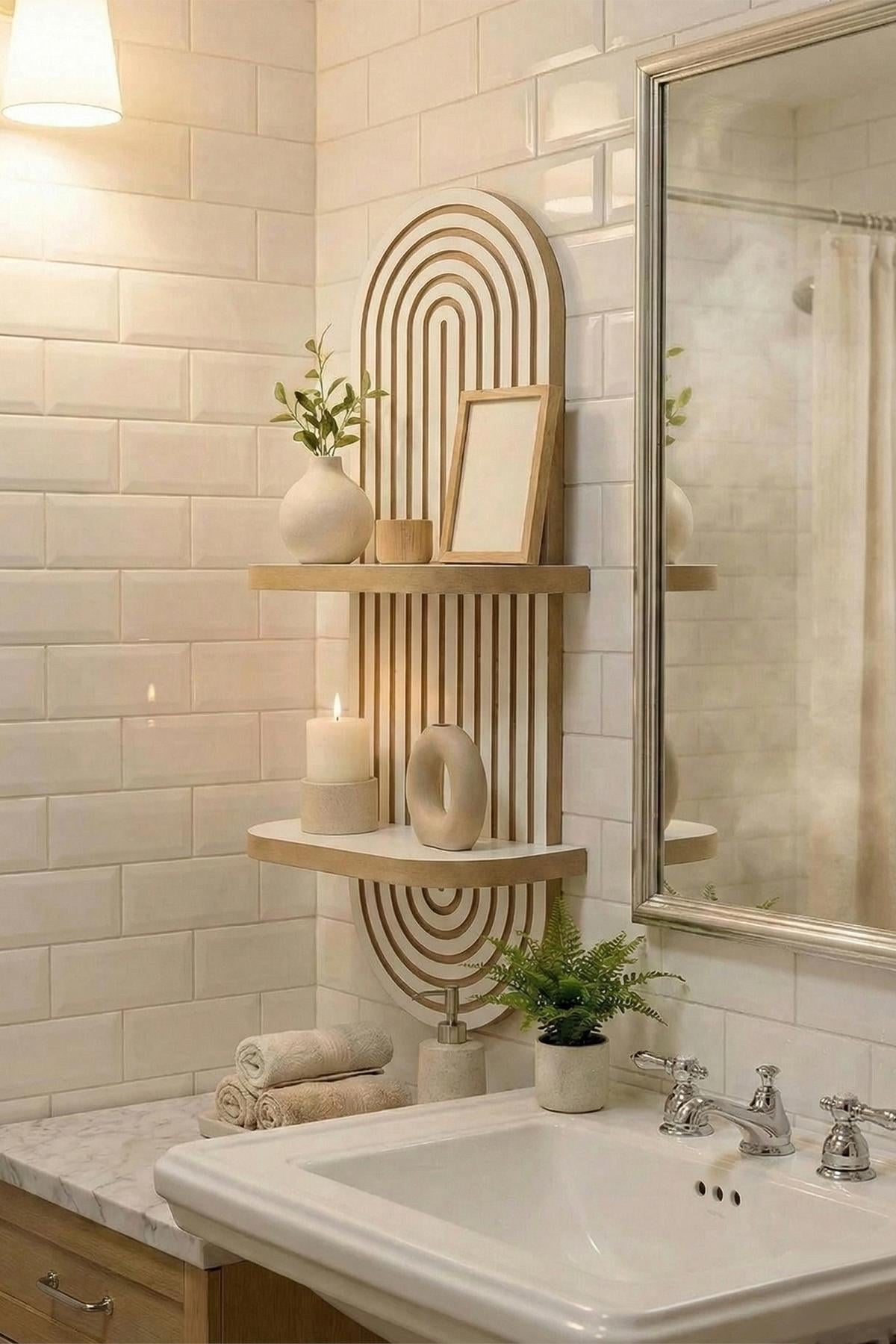 Weisses Wandregal aus MDF mit klaren Linien und minimalistischem Design, Masse 26 x 13 x 70 cm, an einer Wand montiert.