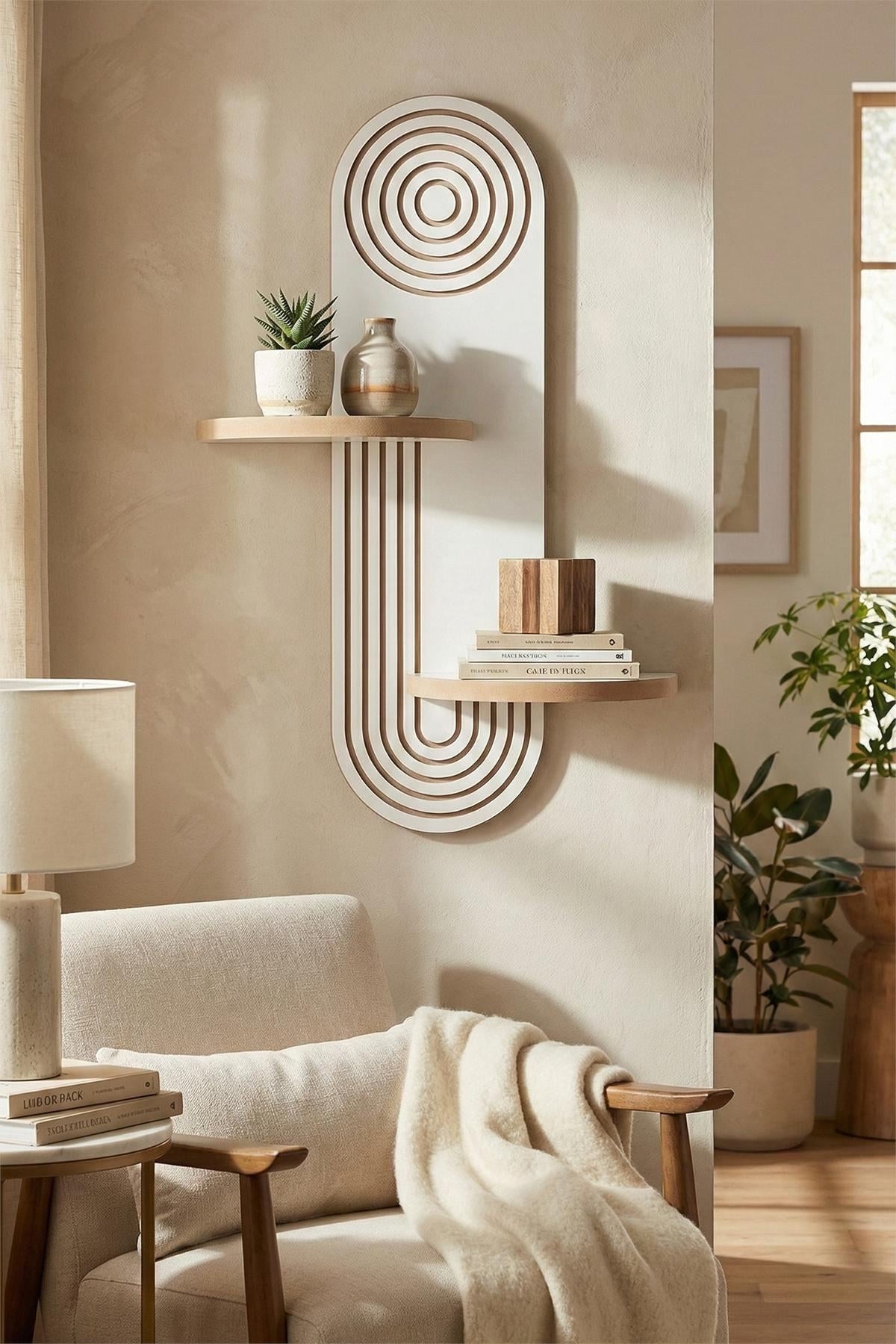 Weisses Wandregal aus 100% MDF mit schlichter geometrischer Form, Breite 26 cm, Höhe 70 cm, Tiefe 13 cm, Stärke 18 mm.