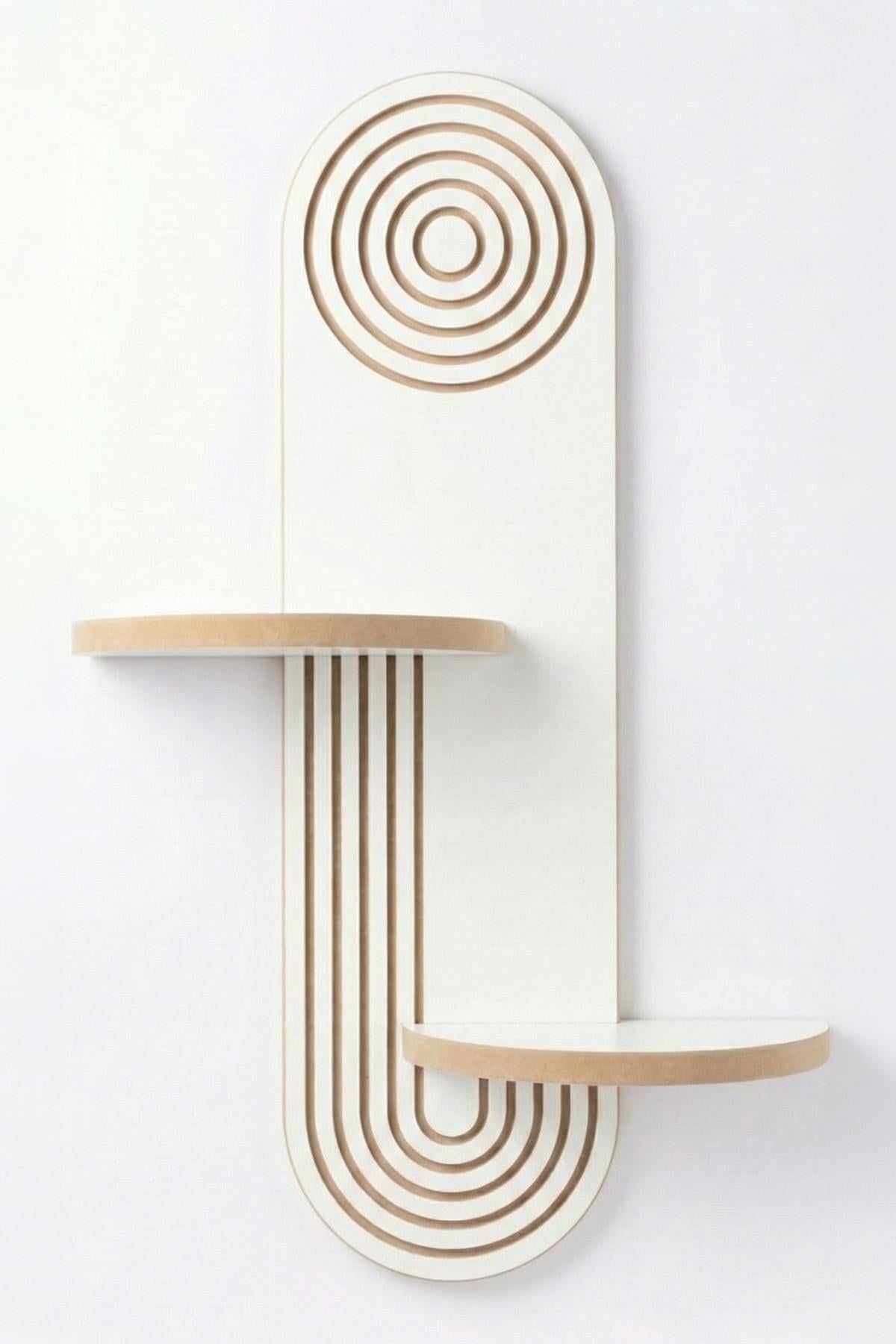 Weisses Wandregal aus 100% MDF mit schlichter geometrischer Form, Breite 26 cm, Höhe 70 cm, Tiefe 13 cm, Stärke 18 mm.
