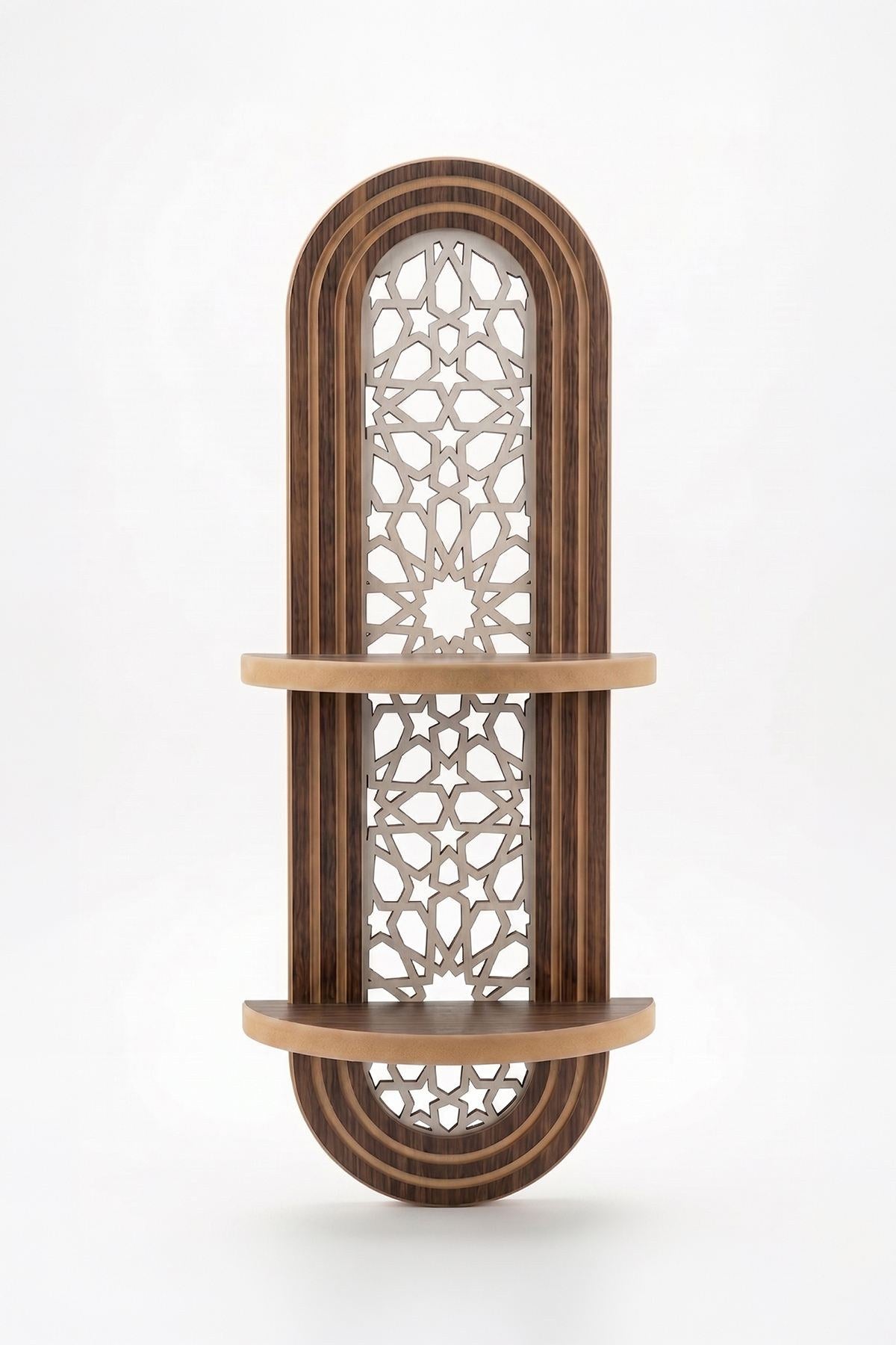 Wandregal aus MDF in Wenge-Farbe, rechteckige Form, Masse 26x13x70 cm, montiert an weisser Wand, dekorative Ablagefläche
