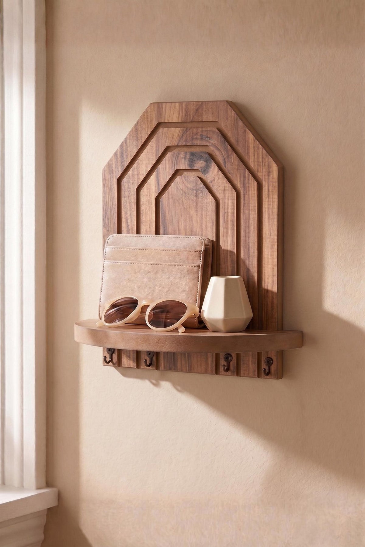 Wandregal aus MDF in Eiche-Farbe, Hanah Home, Masse 26 x 25 x 13 cm, an einer Wand montiert, schlichte rechteckige Form ohne Griffe.