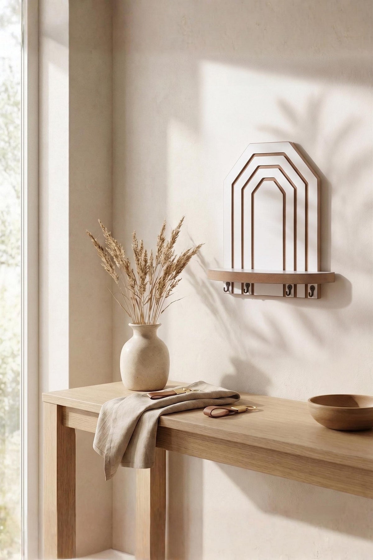 Weisses Wandregal aus MDF von Hanah Home, Modell Artmtkwll10-White, Masse 26x25x13 cm, schlichte rechteckige Form an der Wand montiert.