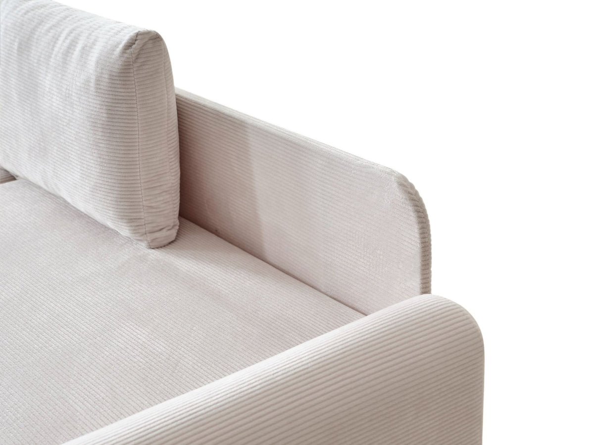 Weisses Ecksofa Flavia von Hanah Home mit Polyesterbezug in Leinenstruktur, Metallgestell und Kunststoffbeinen, fotografiert freistehend.