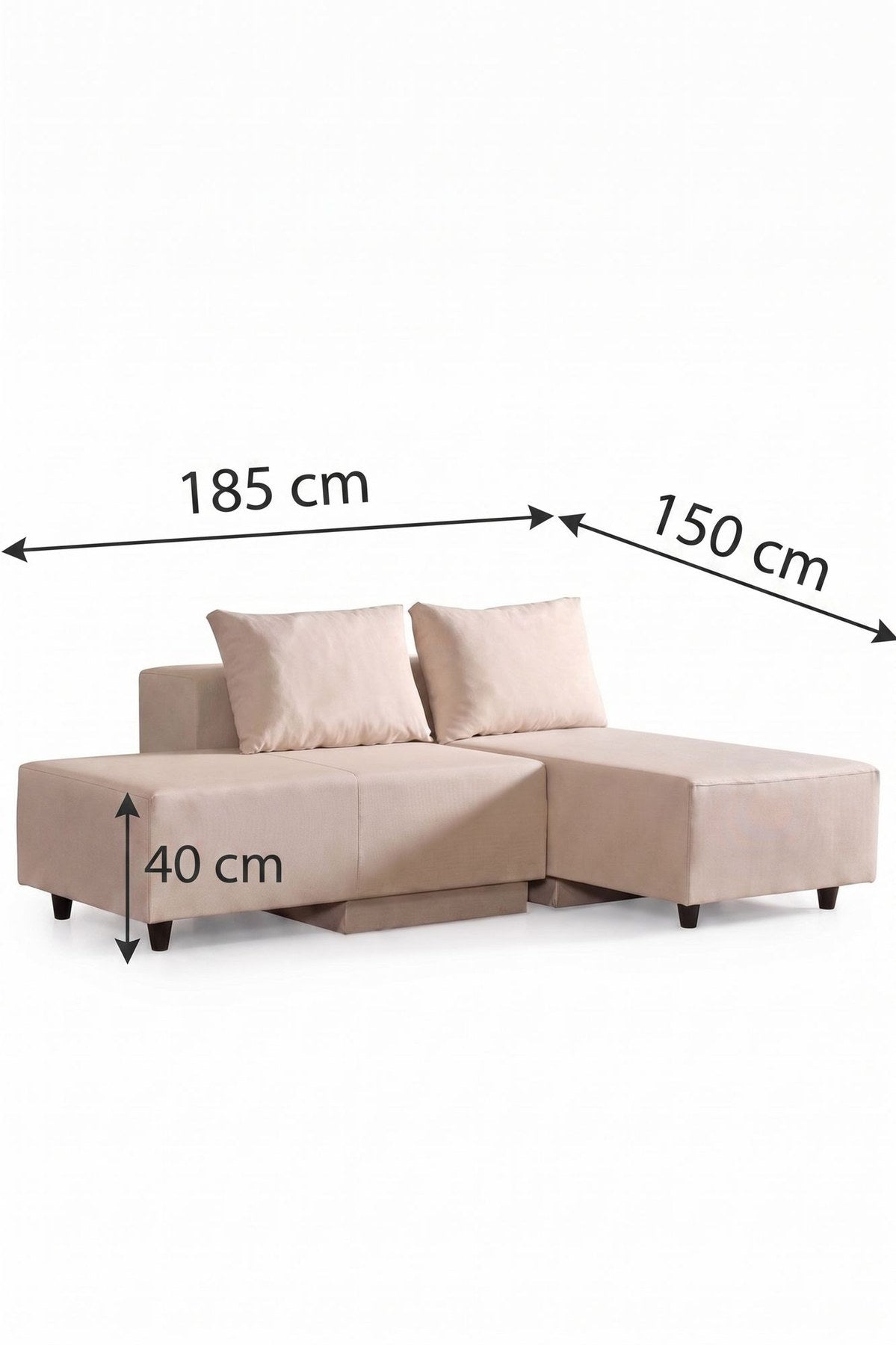 Beiges Ecksofa Poly M von Hanah Home mit Leinenstruktur-Stoffbezug und Metallgestell, Sitzhöhe 42 cm, modernes schlichtes Design.