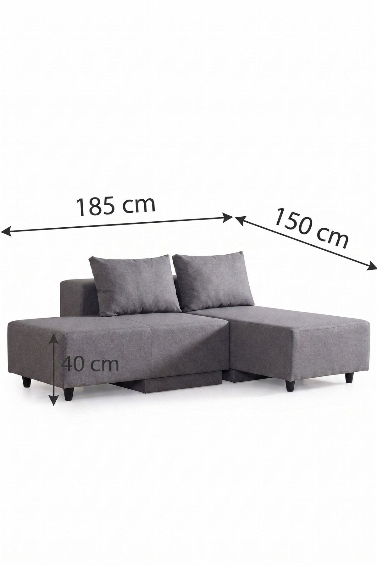 Graues Eckschlafsofa Poly M von Hanah Home mit Metallgestell und Polyesterbezug in Leinenstruktur, Eckform, 180x150 cm.
