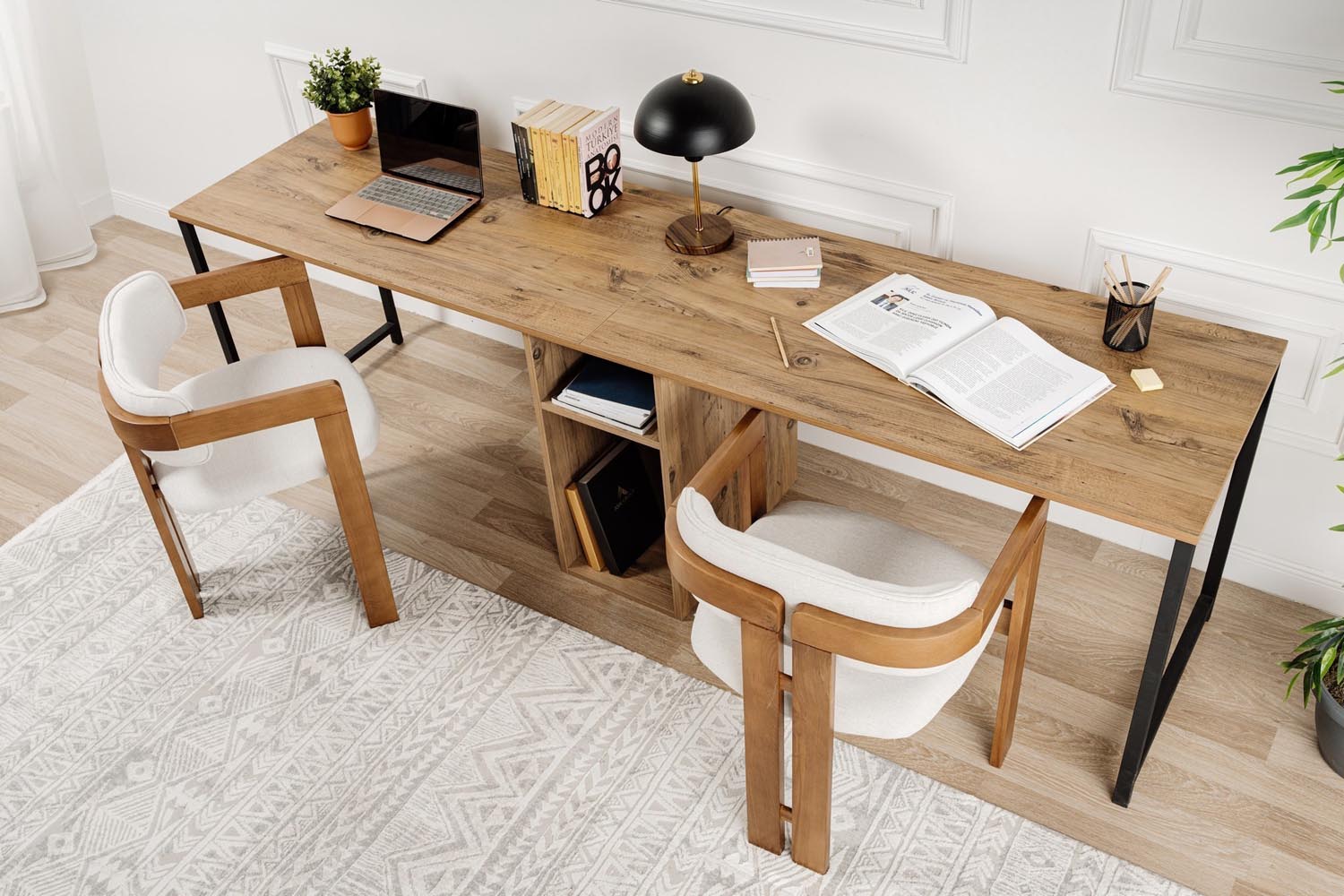 Twin Study Desk - Atlantic Pine, Black in Atlantische Kiefer Schwarz präsentiert im Onlineshop von KAQTU Design AG. Schreibtisch ist von Nordure