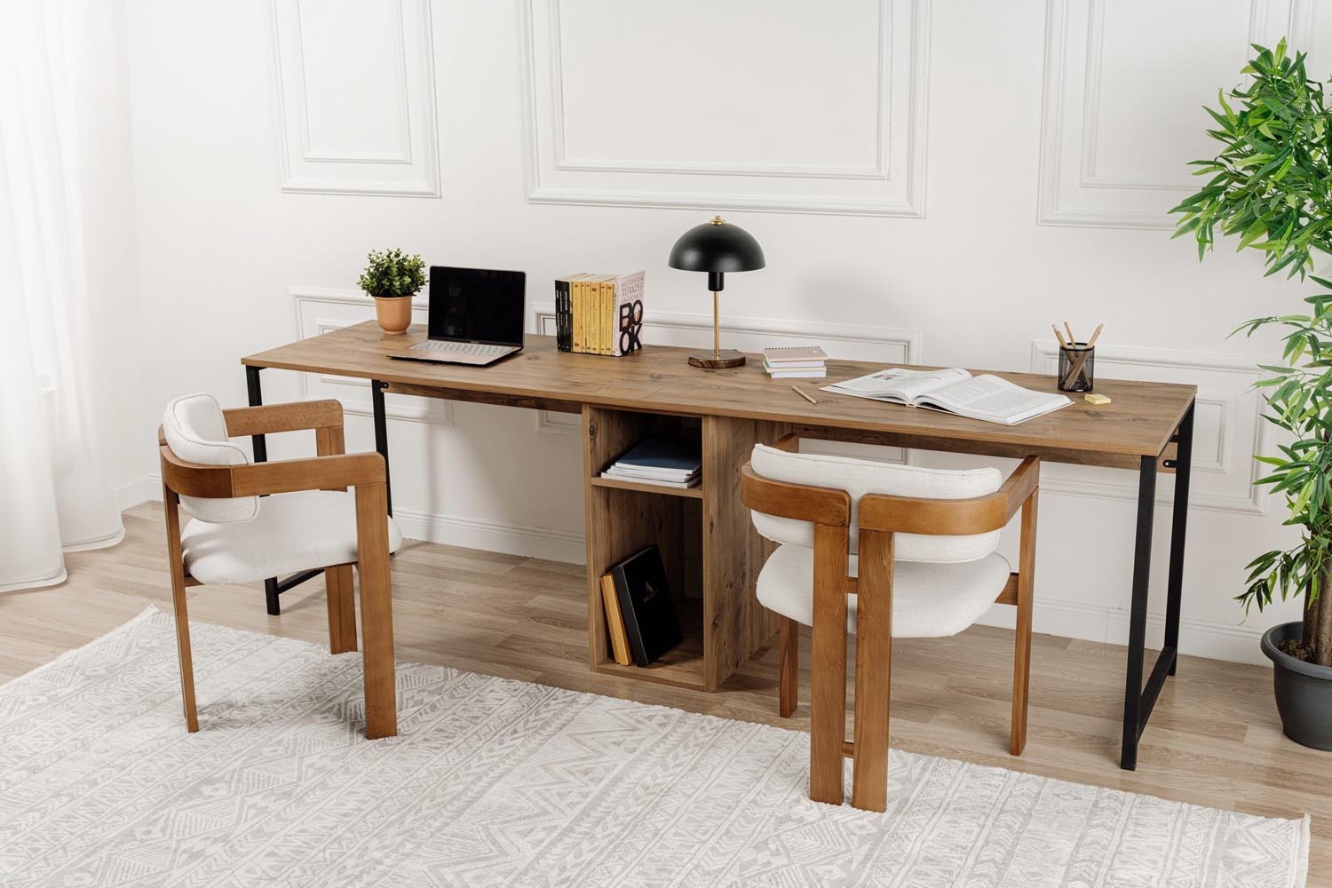 Twin Study Desk - Atlantic Pine, Black in Atlantische Kiefer Schwarz präsentiert im Onlineshop von KAQTU Design AG. Schreibtisch ist von Nordure