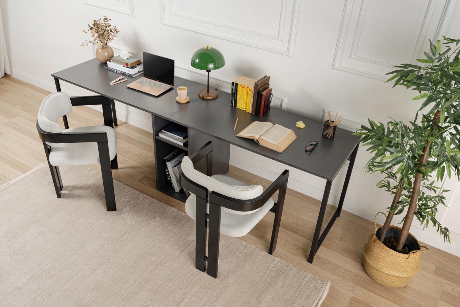 Twin Study Desk - Anthracite, Black in Anthrazit Schwarz präsentiert im Onlineshop von KAQTU Design AG. Schreibtisch ist von Nordure