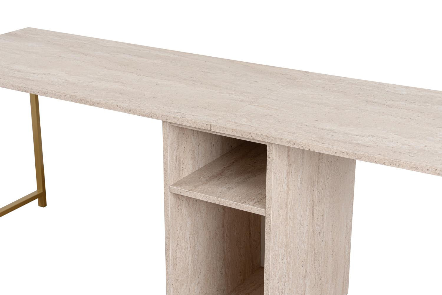 Twin Study Desk - Travertine, Gold in Travertin Gold präsentiert im Onlineshop von KAQTU Design AG. Schreibtisch ist von Nordure