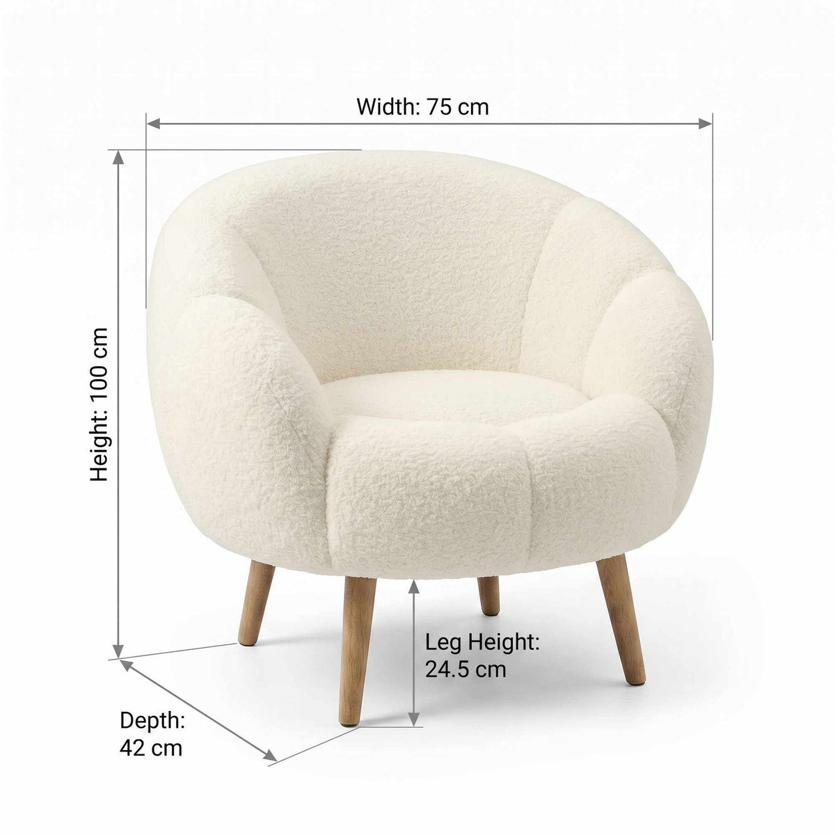 Weisser Ohrensessel Lida von Hanah Home mit Wellsoft-Bezug, geschwungener Rückenlehne und Beinen aus Eschenholz im Wing-Chair-Design.