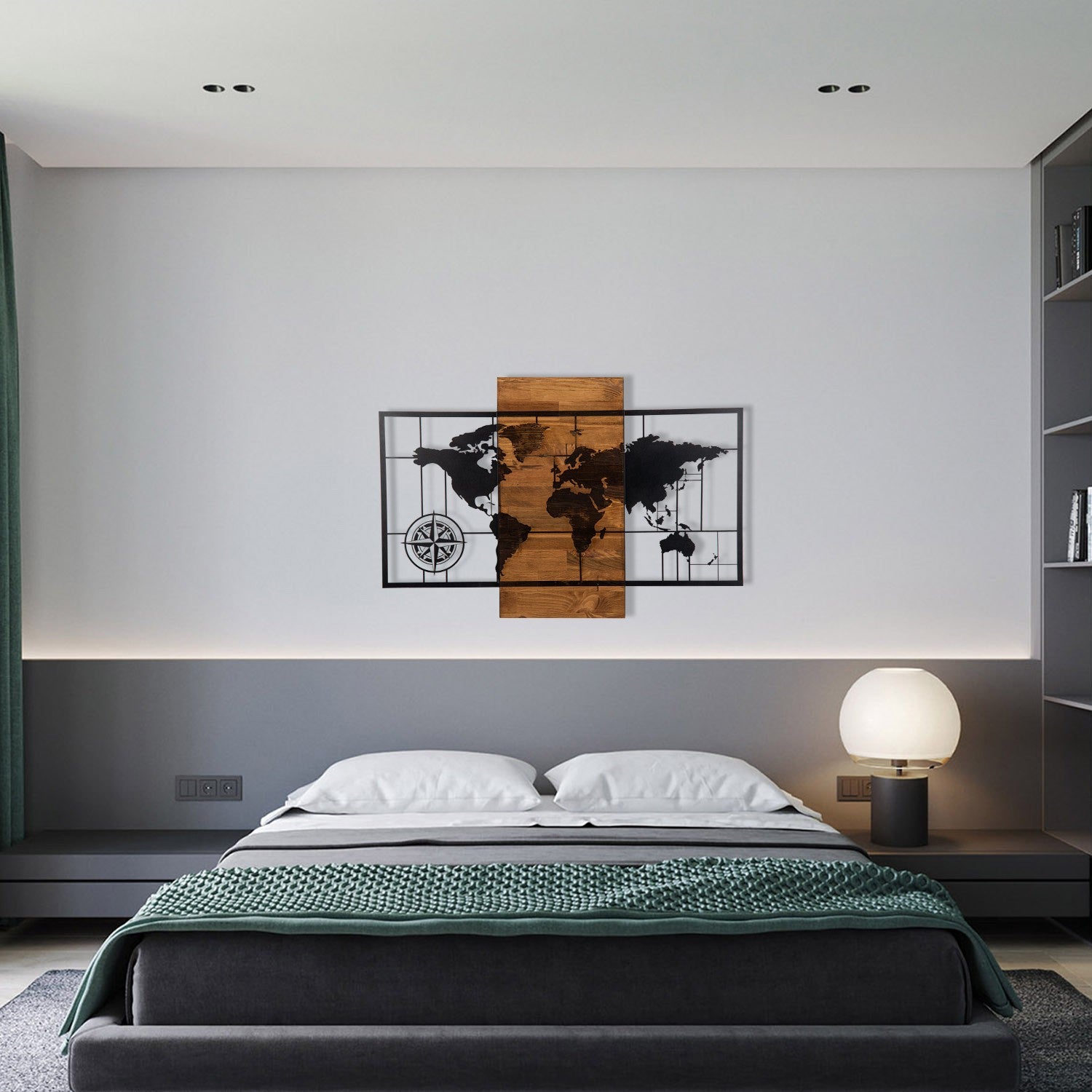 World Map Wıth Compass in Schwarznuss präsentiert im Onlineshop von KAQTU Design AG. Wanddeko ist von Wallity
