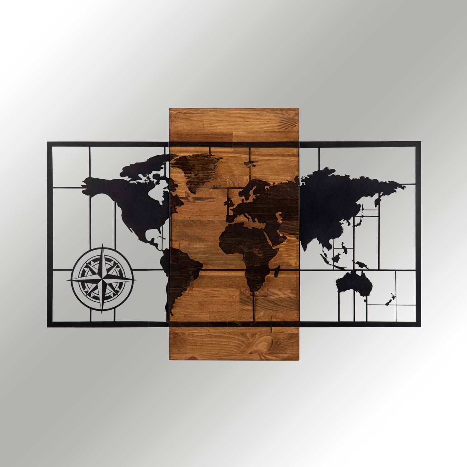 World Map Wıth Compass in Schwarznuss präsentiert im Onlineshop von KAQTU Design AG. Wanddeko ist von Wallity