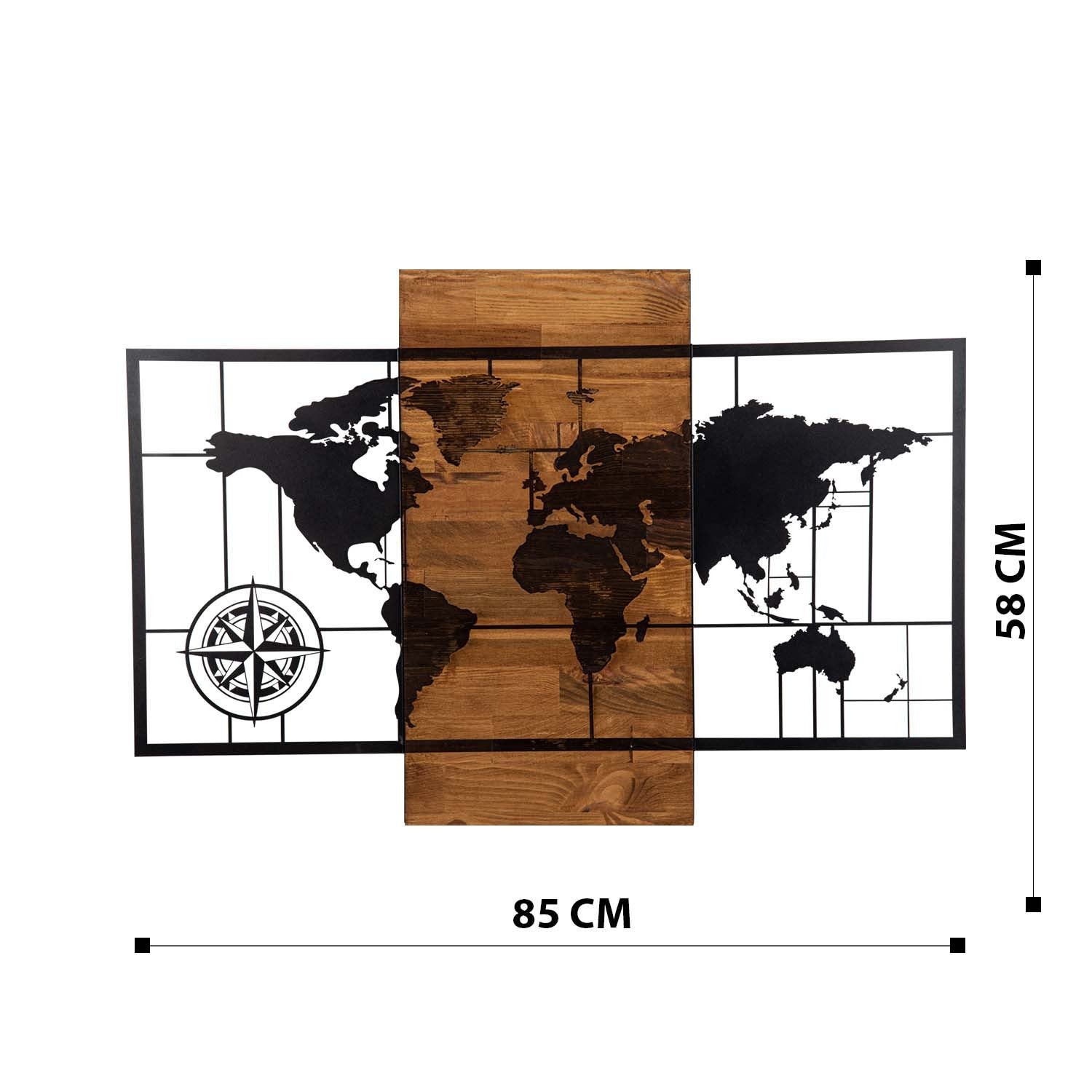 World Map Wıth Compass in Schwarznuss präsentiert im Onlineshop von KAQTU Design AG. Wanddeko ist von Wallity
