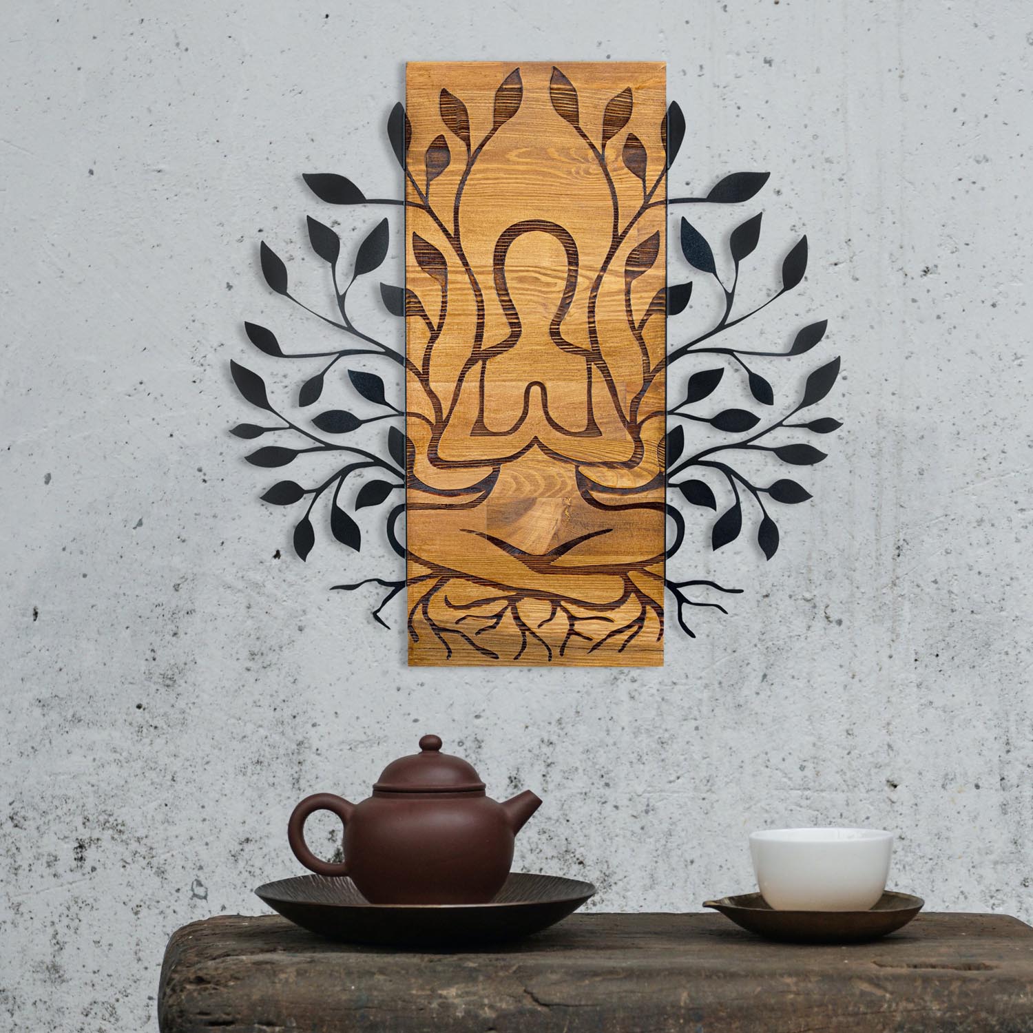 Meditation in Schwarznuss präsentiert im Onlineshop von KAQTU Design AG. Wanddeko ist von Wallity