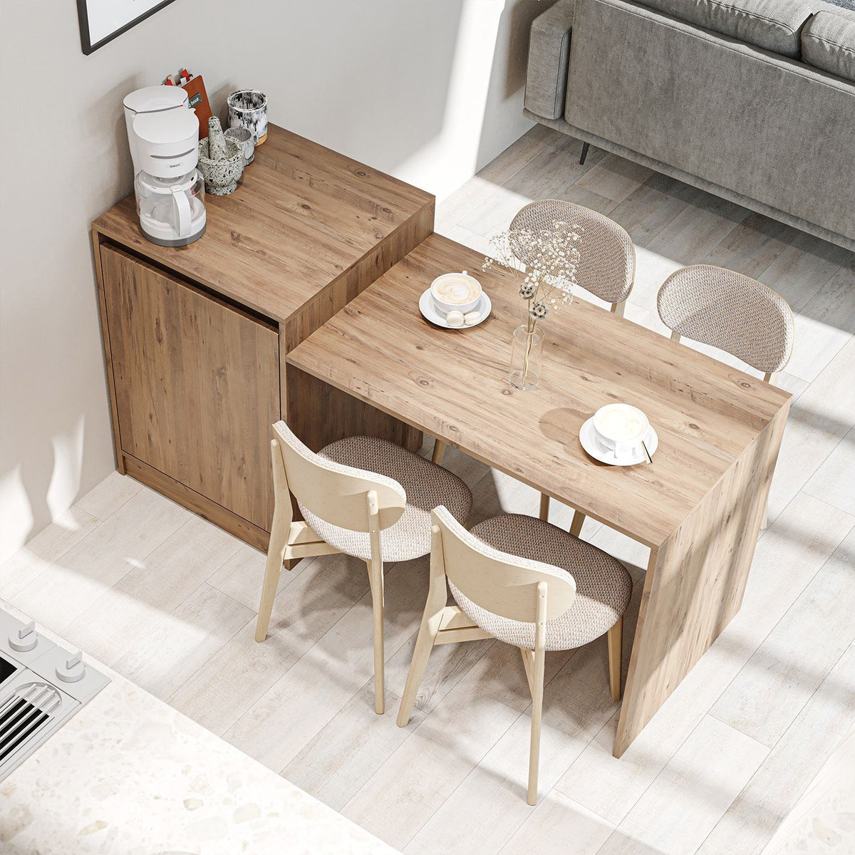 Küchentisch 2785 von Hanah Home in Atlantik Kiefer, melaminbeschichtete Spanplatte mit schlanken Kunststoffbeinen, Masse 160x60x85 cm.