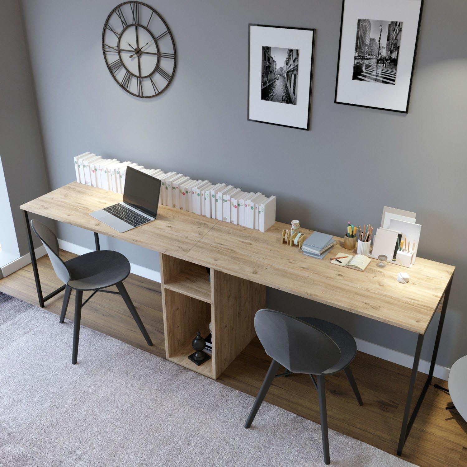 Ikili Calisma Masasi L196 in Eiche präsentiert im Onlineshop von KAQTU Design AG. Schreibtisch ist von Hanah Home