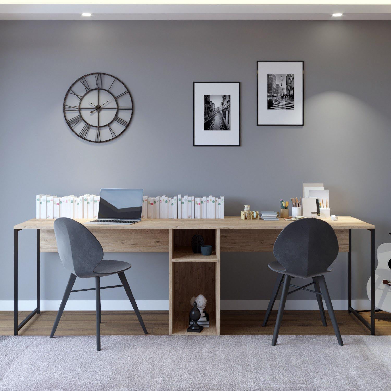 Ikili Calisma Masasi L196 in Eiche präsentiert im Onlineshop von KAQTU Design AG. Schreibtisch ist von Hanah Home