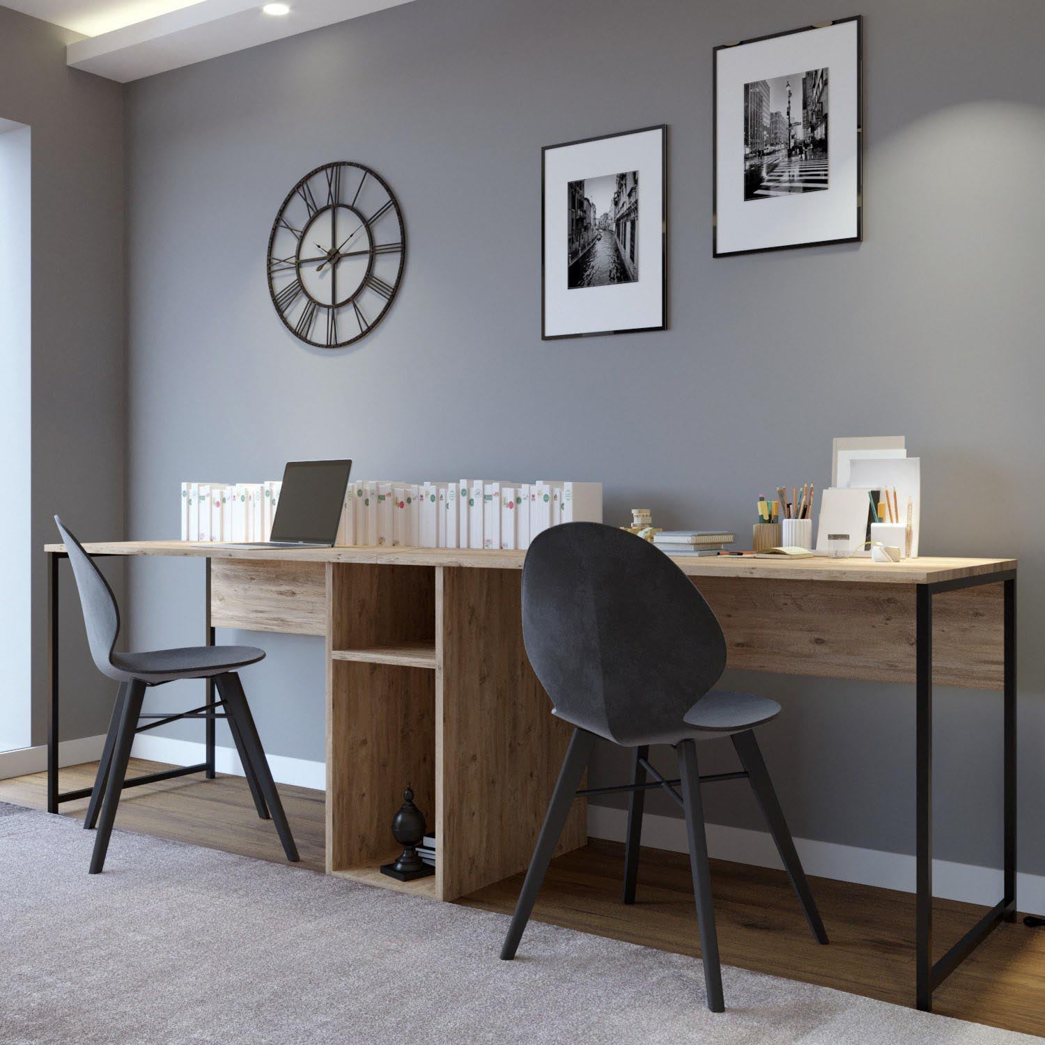 Ikili Calisma Masasi L196 in Eiche präsentiert im Onlineshop von KAQTU Design AG. Schreibtisch ist von Hanah Home