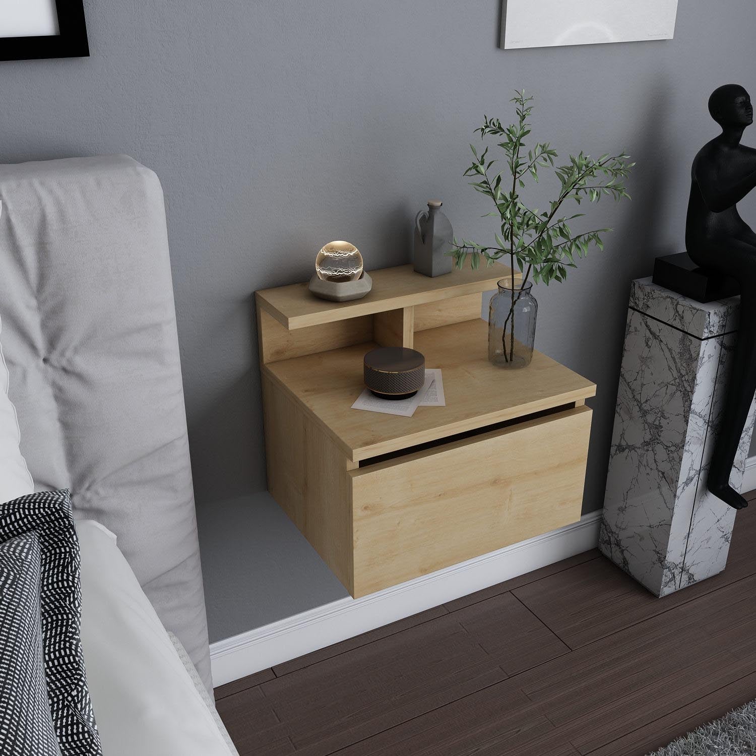Alice - Oak in Eiche präsentiert im Onlineshop von KAQTU Design AG. Nachttisch ist von Hanah Home