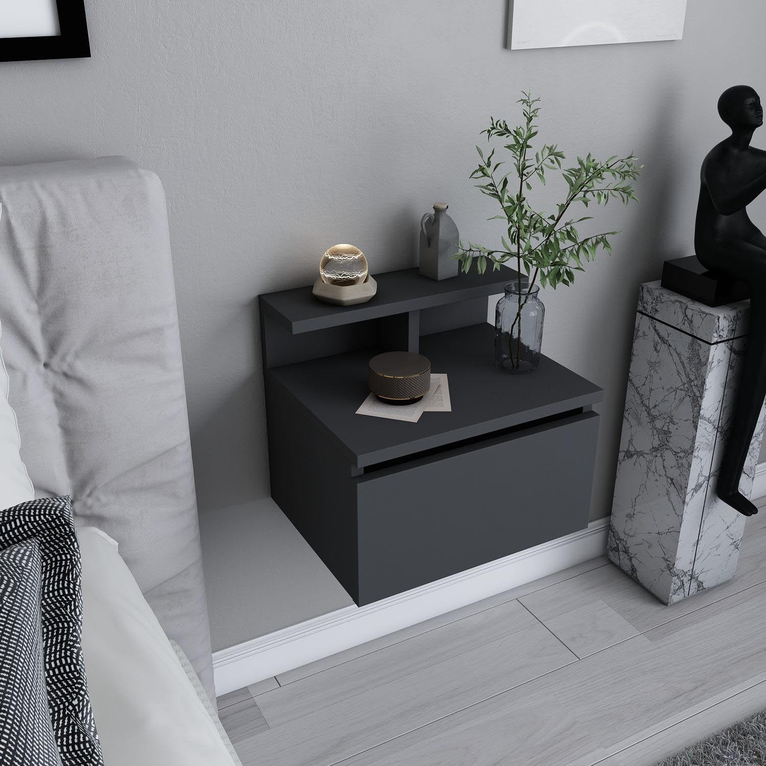Alice - Anthracite in Anthrazit präsentiert im Onlineshop von KAQTU Design AG. Nachttisch ist von Hanah Home