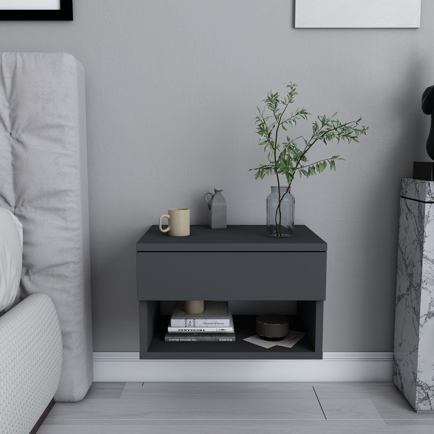 Jamot - Anthracite in Anthrazit präsentiert im Onlineshop von KAQTU Design AG. Nachttisch ist von Hanah Home