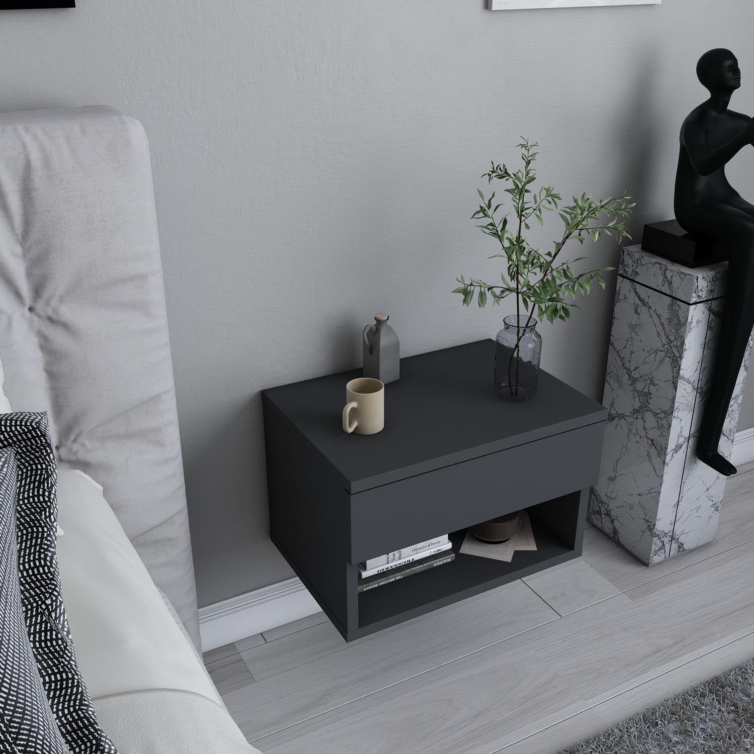Jamot - Anthracite in Anthrazit präsentiert im Onlineshop von KAQTU Design AG. Nachttisch ist von Hanah Home