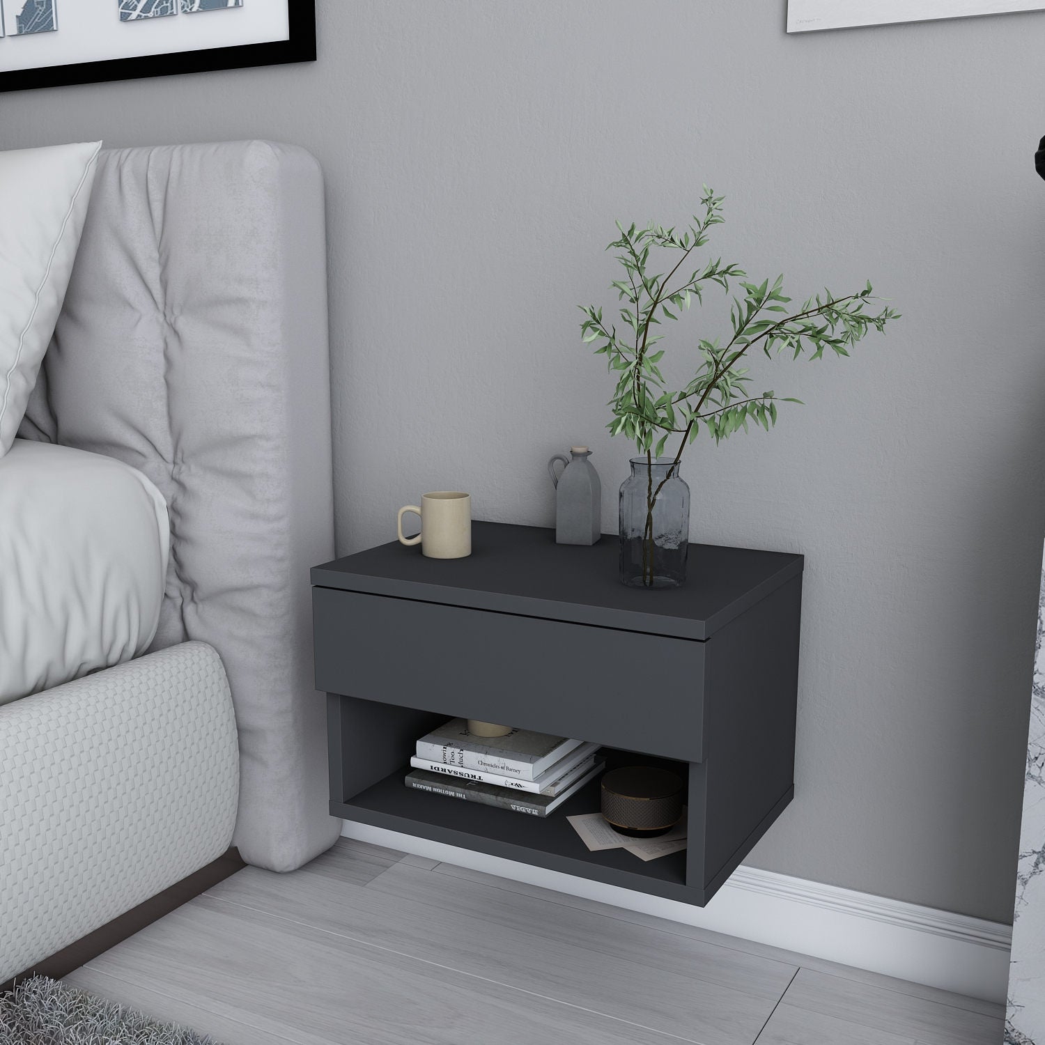 Jamot - Anthracite in Anthrazit präsentiert im Onlineshop von KAQTU Design AG. Nachttisch ist von Hanah Home