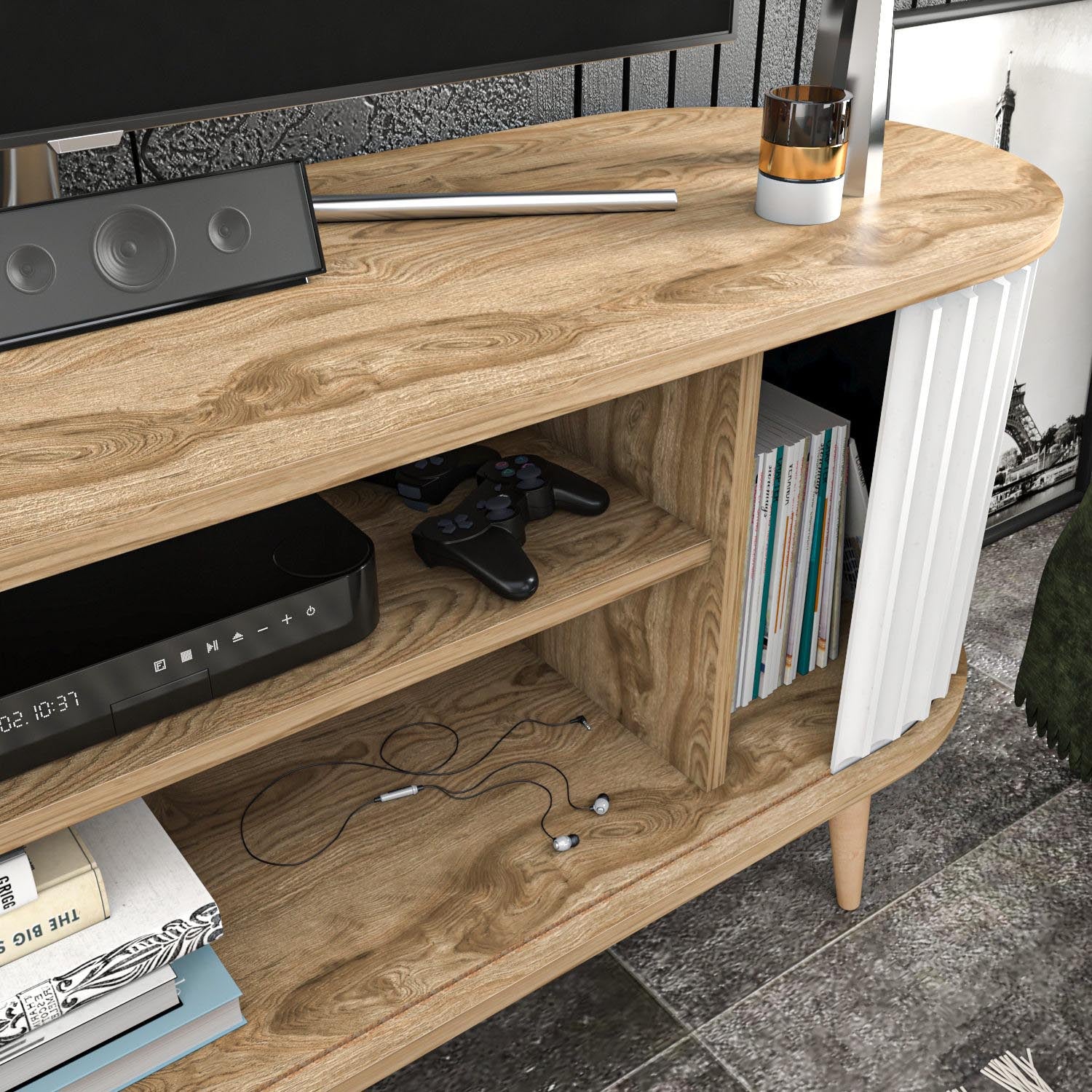 Stor - Oud Oak, White in Oud Eiche Weiss präsentiert im Onlineshop von KAQTU Design AG. Sideboard ist von Hanah Home