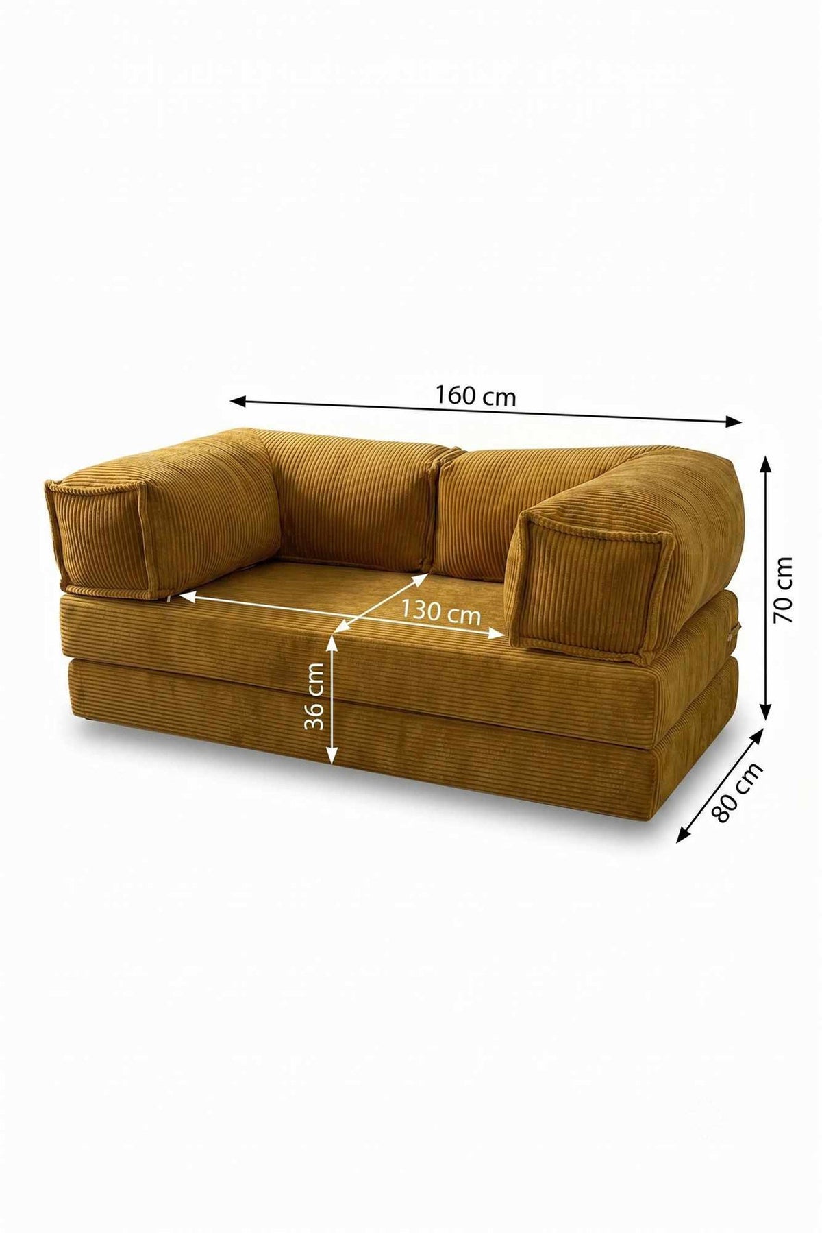 Senfgelbes 2-Sitzer Sofa Milano von Hanah Home mit Bezug aus Polyester und Leinen, zwei Kissen, schlankes Design mit Holzfüssen