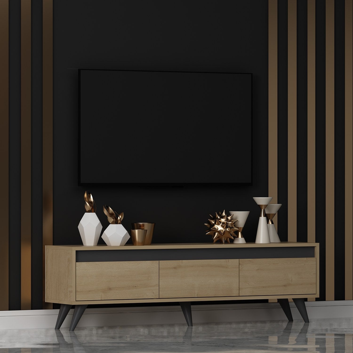 Century - Sapphire Oak in Saphir- Eiche präsentiert im Onlineshop von KAQTU Design AG. Sideboard ist von Hanah Home