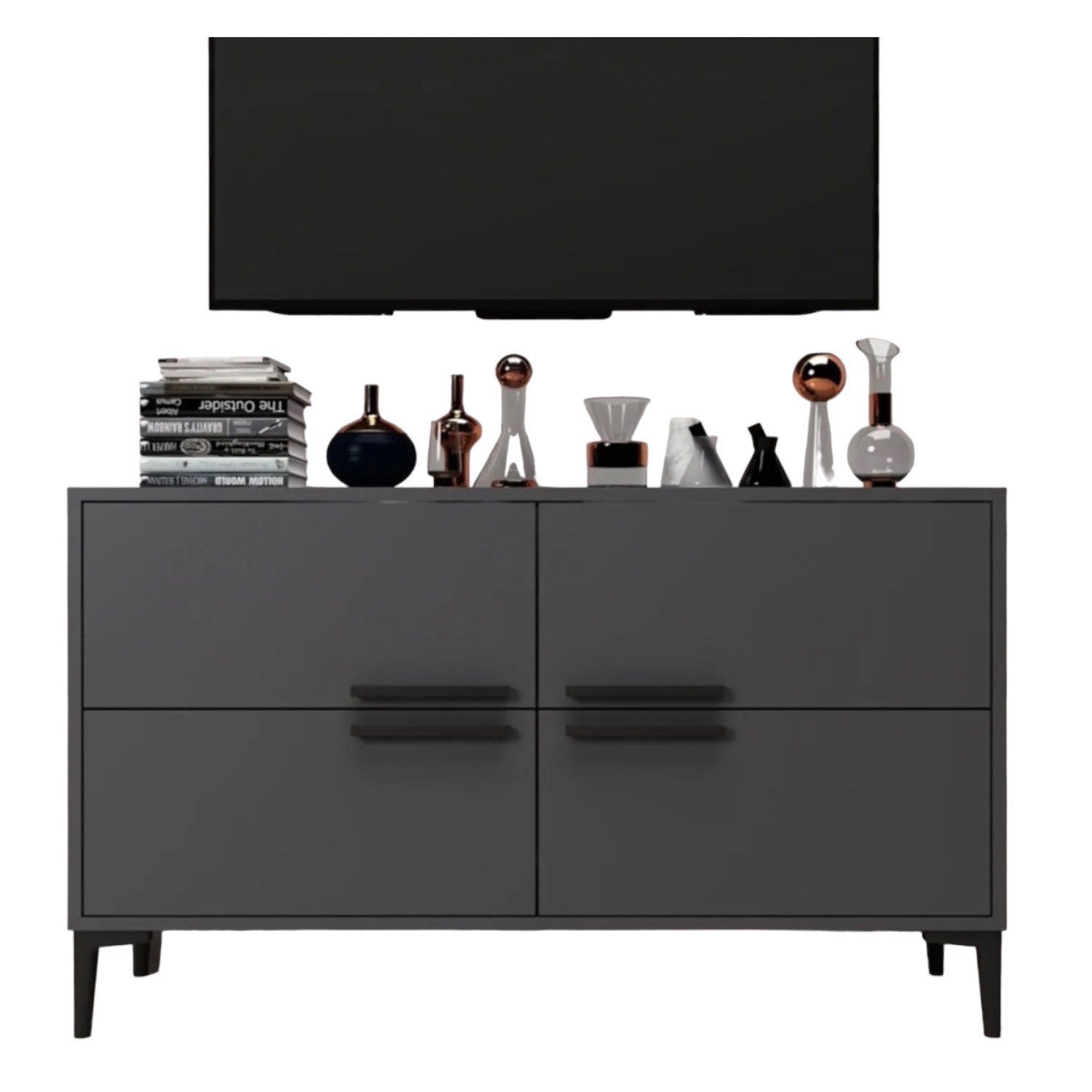 Verleihen Sie Ihrem Wohnraum mit dem CTN Sideboard in Anthrazit von Hanah Home einen modernen Akzent. Ideal für Ordnung und Stil.