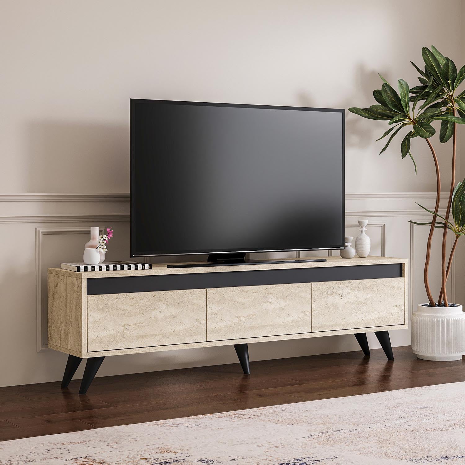 Century in Travertin
 Anthrazit präsentiert im Onlineshop von KAQTU Design AG. Sideboard ist von Hanah Home
