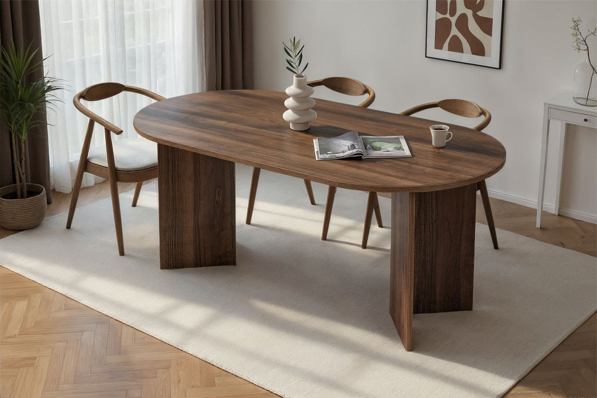 Esstisch Sablin in Venezia Nussbaum, melaminbeschichtete Spanplatte, rechteckige Tischplatte, Masse 180x90x75 cm, Nordure Möbelserie.